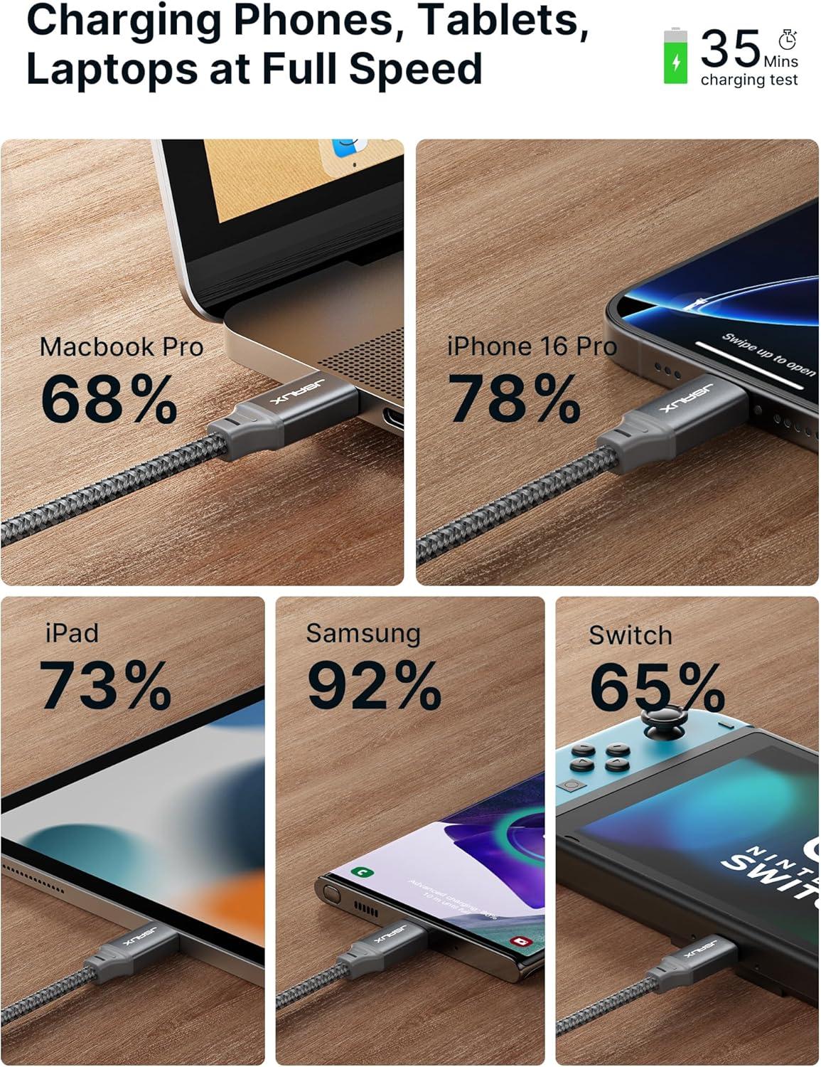 imageJSAUX 100W USB C to USB C Cable 2Pack 15FT Type C Fast Charging Cord for iPhone 17 AiriPhone 17iPhone 17 ProiPhone 17 Pro Max iPhone 1615 Series Galaxy SNote Series MacBook iPad  Grey