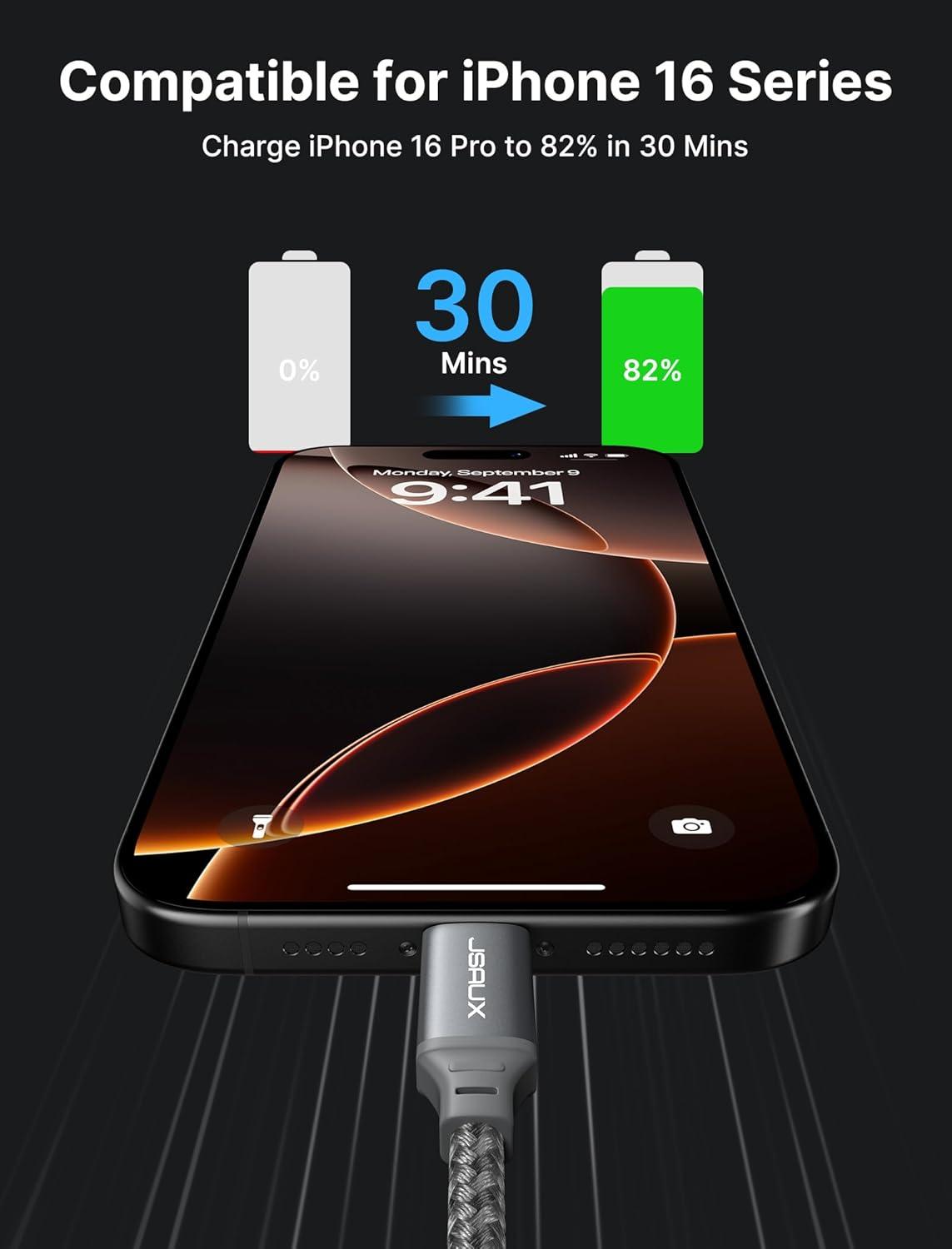 imageJSAUX 100W USB C to USB C Cable 2Pack 15FT Type C Fast Charging Cord for iPhone 17 AiriPhone 17iPhone 17 ProiPhone 17 Pro Max iPhone 1615 Series Galaxy SNote Series MacBook iPad  Grey