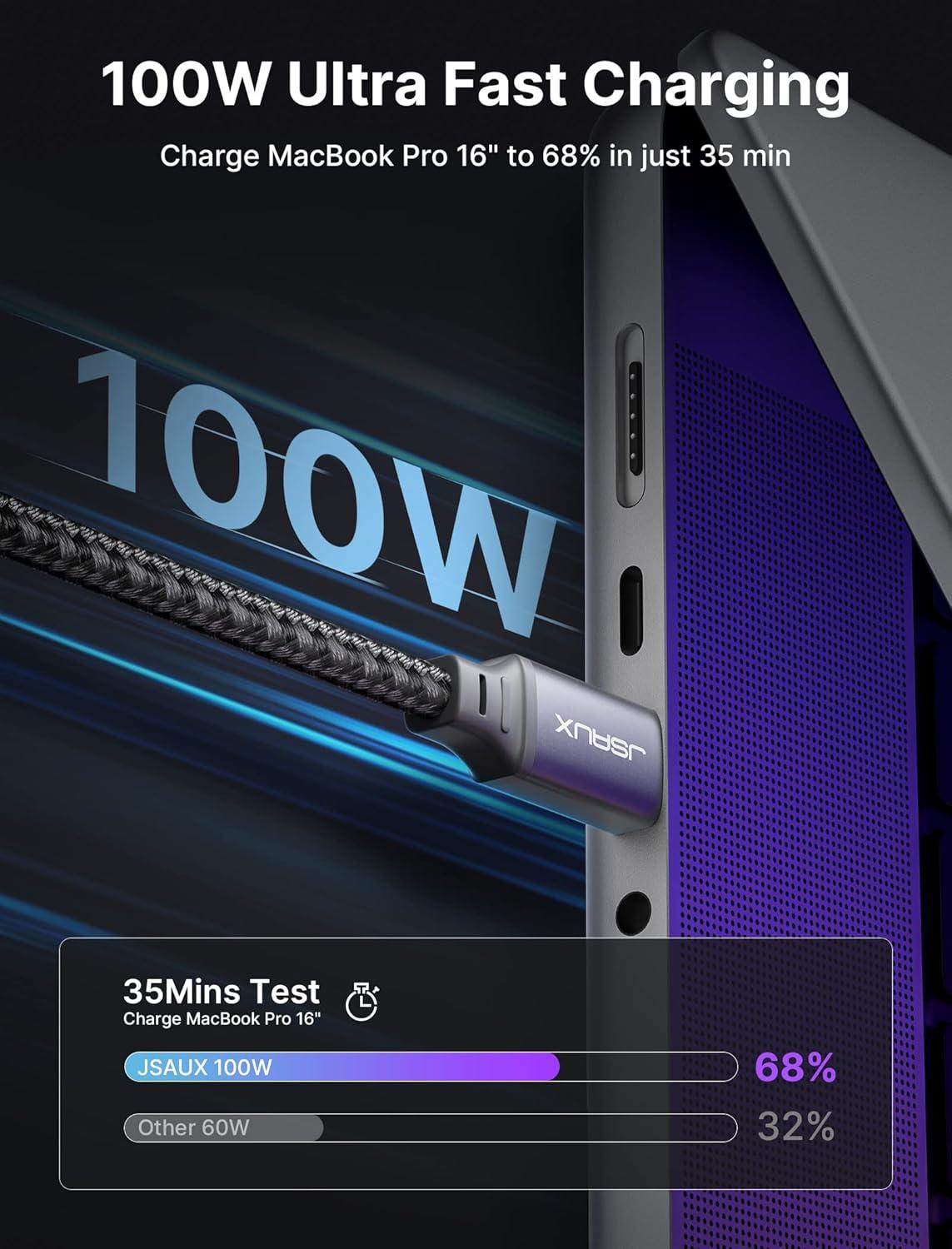 imageJSAUX 100W USB C to USB C Cable 2Pack 15FT Type C Fast Charging Cord for iPhone 17 AiriPhone 17iPhone 17 ProiPhone 17 Pro Max iPhone 1615 Series Galaxy SNote Series MacBook iPad  Grey