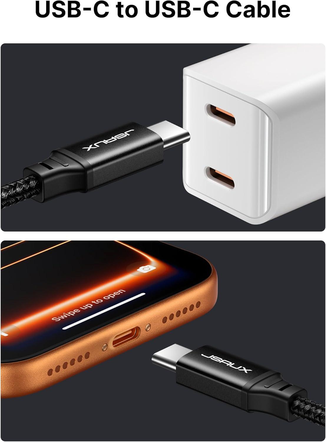 imageJSAUX 100W USB C to USB C Cable 2Pack 66FT Type C Fast Charging Cord Compatible with iPhone 17iPhone AiriPhone 17 ProiPhone 17 Pro Max iPhone 1615 Series Galaxy SNote MacBook iPad  GreyBlack