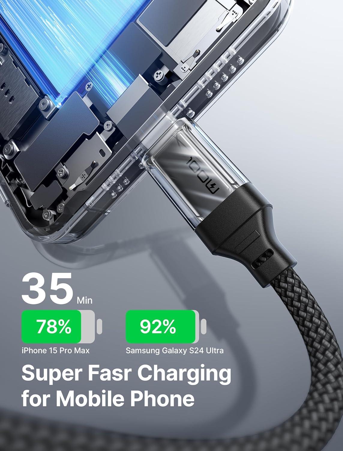 imageJSAUX 100W USB C to USB C Cable 2Pack 66FT Type C Fast Charging Cord Compatible with iPhone 17iPhone AiriPhone 17 ProiPhone 17 Pro Max iPhone 1615 Series Galaxy SNote MacBook iPad  GreyCrystal Black