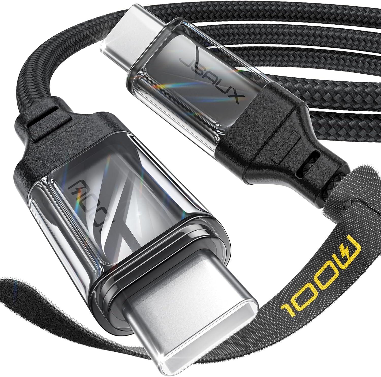 imageJSAUX 100W USB C to USB C Cable 2Pack 66FT Type C Fast Charging Cord Compatible with iPhone 17iPhone AiriPhone 17 ProiPhone 17 Pro Max iPhone 1615 Series Galaxy SNote MacBook iPad  GreyCrystal Black