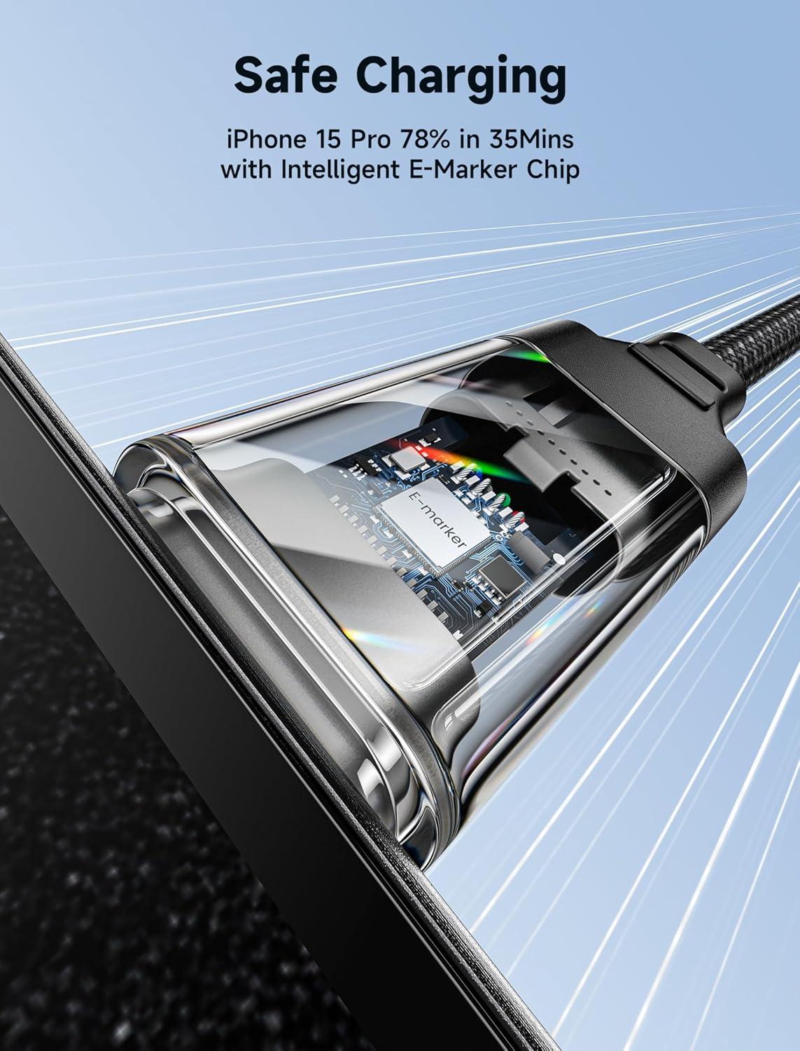 imageJSAUX 100W USB C to USB C Cable 2Pack 66FT Type C Fast Charging Cord Compatible with iPhone 17iPhone AiriPhone 17 ProiPhone 17 Pro Max iPhone 1615 Series Galaxy SNote MacBook iPad  GreyCrystal Black