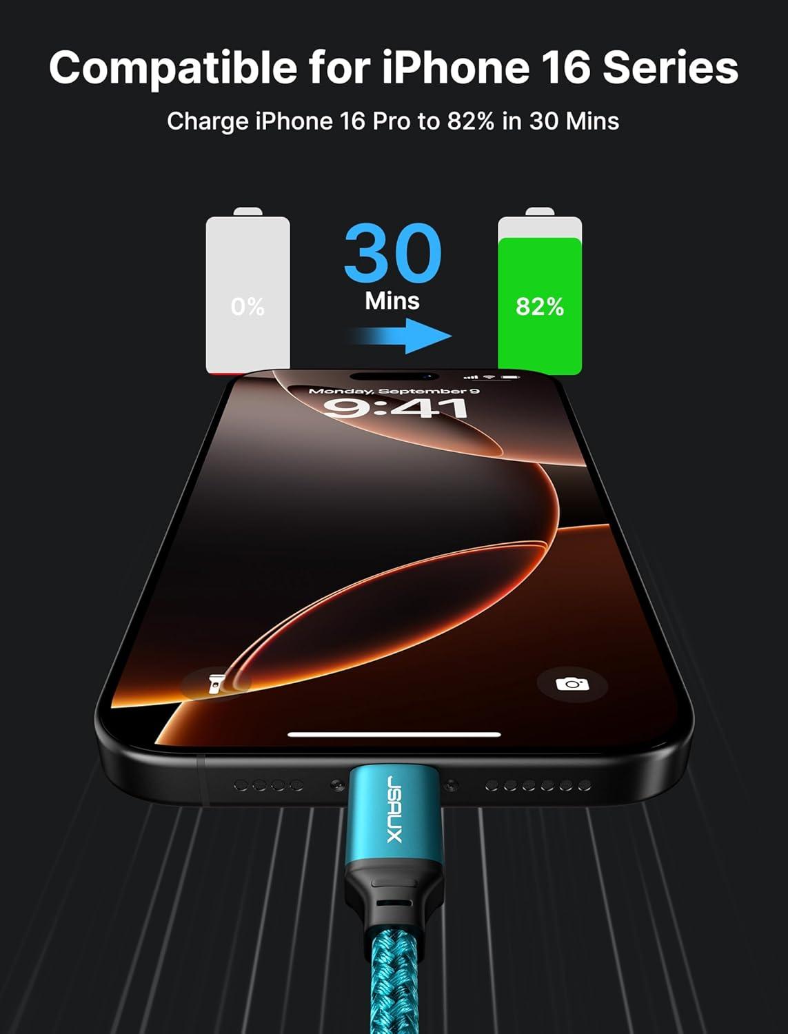 imageJSAUX 100W USB C to USB C Cable 2Pack 66FT Type C Fast Charging Cord Compatible with iPhone 17iPhone AiriPhone 17 ProiPhone 17 Pro Max iPhone 1615 Series Galaxy SNote MacBook iPad  GreyGreen