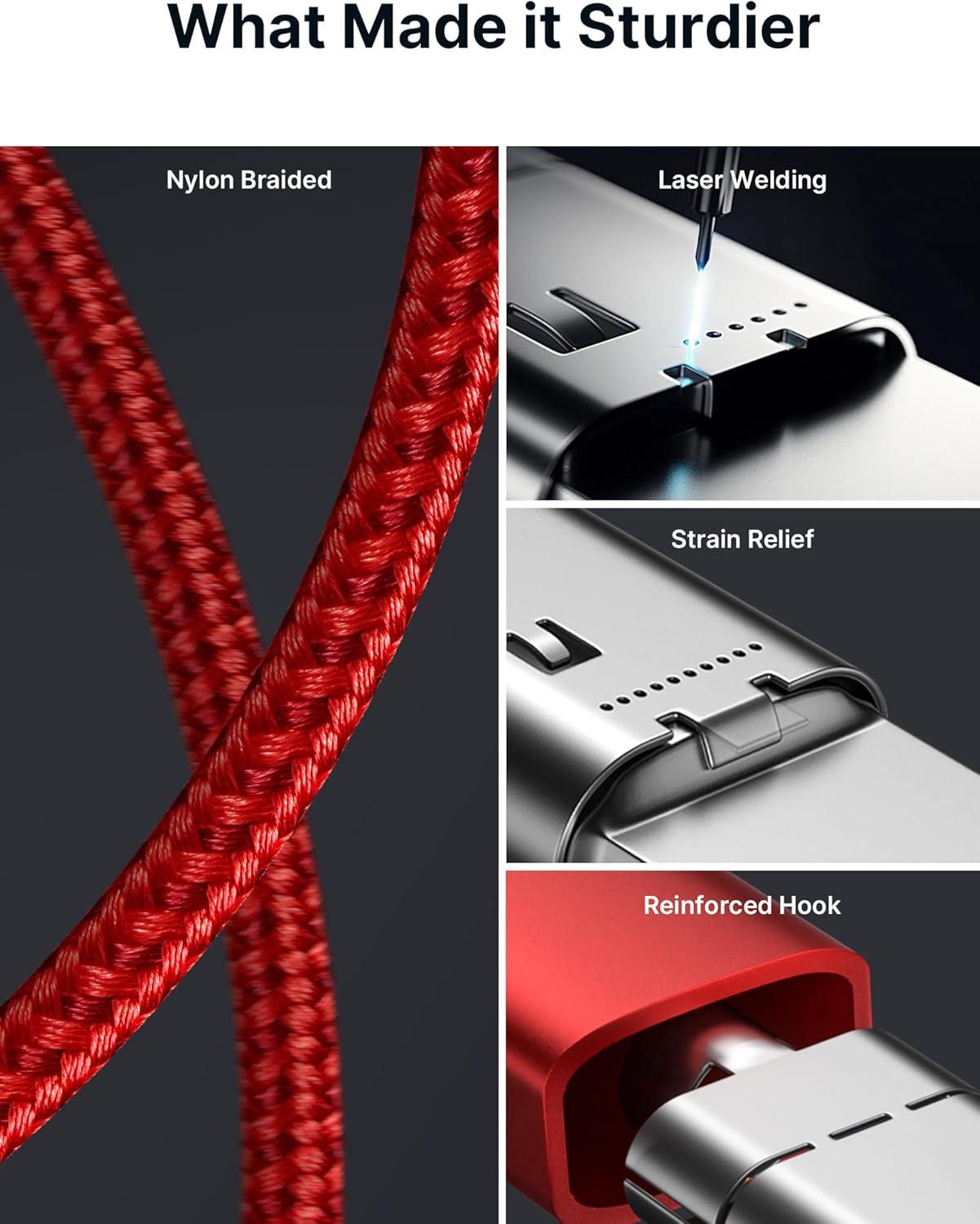 imageJSAUX 100W USB C to USB C Cable 2Pack 66FT Type C Fast Charging Cord Compatible with iPhone 17iPhone AiriPhone 17 ProiPhone 17 Pro Max iPhone 1615 Series Galaxy SNote MacBook iPad  GreyRed