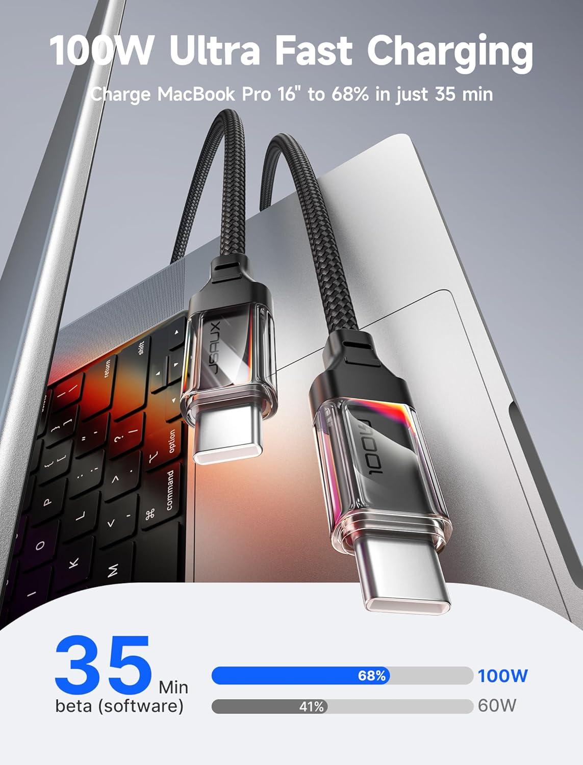 imageJSAUX 100W USB C to USB C Cable 2Pack 66FT Type C Fast Charging Cord Compatible with iPhone 17iPhone AiriPhone 17 ProiPhone 17 Pro Max iPhone 1615 Series Galaxy SNote MacBook iPad  GreyCrystal Black