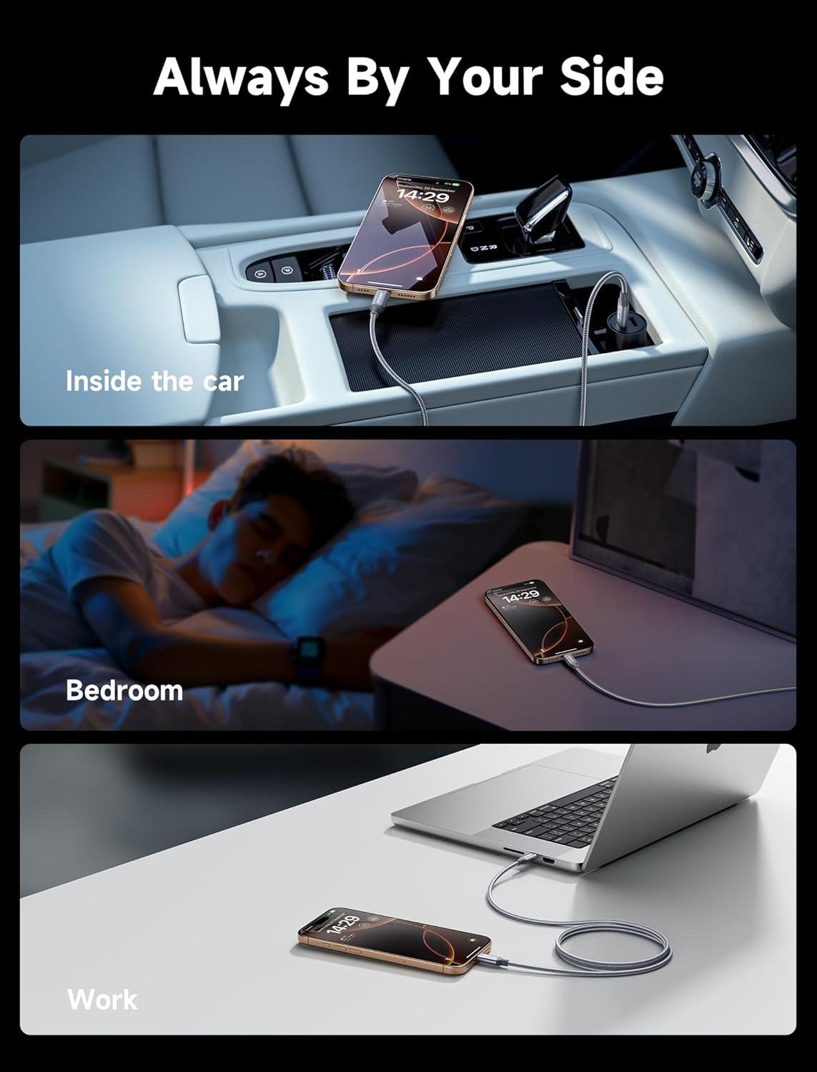 imageJSAUX 100W USB C to USB C Cable 2Pack 66FT Type C Fast Charging Cord Compatible with iPhone 17iPhone AiriPhone 17 ProiPhone 17 Pro Max iPhone 1615 Series Galaxy SNote MacBook iPad  GreyGrey