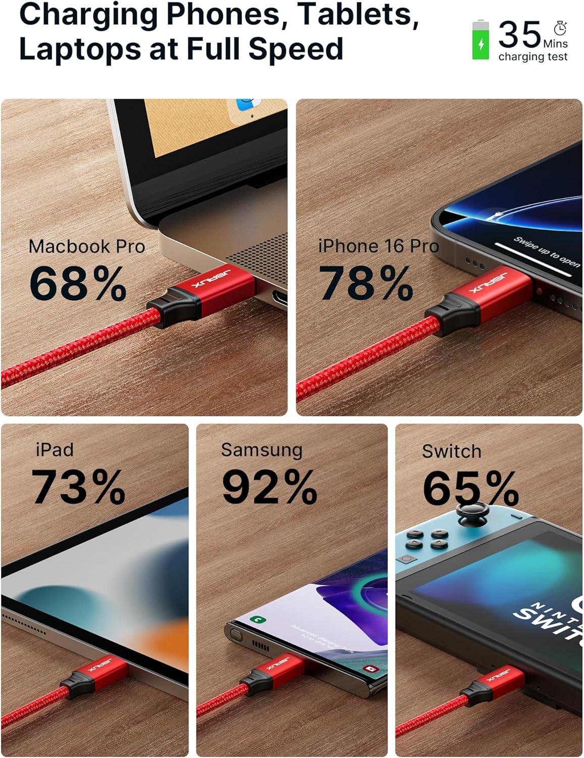 imageJSAUX 100W USB C to USB C Cable 2Pack 66FT Type C Fast Charging Cord Compatible with iPhone 17iPhone AiriPhone 17 ProiPhone 17 Pro Max iPhone 1615 Series Galaxy SNote MacBook iPad  GreyRed