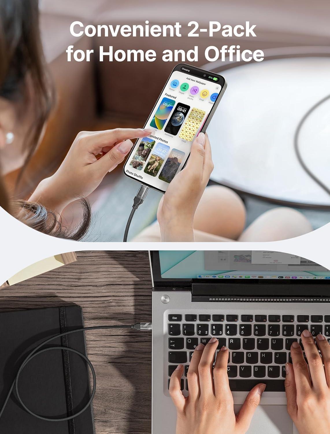 imageJSAUX 100W USB C to USB C Cable 2Pack 66FT Type C Fast Charging Cord Compatible with iPhone 17iPhone AiriPhone 17 ProiPhone 17 Pro Max iPhone 1615 Series Galaxy SNote MacBook iPad  GreyCrystal Black