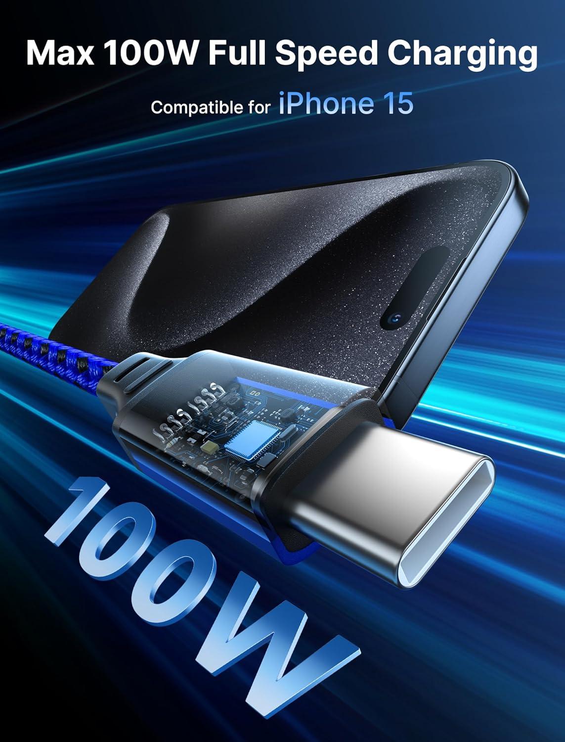 imageJSAUX 100W USB C to USB C Cable 2Pack 66FT Type C Fast Charging Cord Compatible with iPhone 17iPhone AiriPhone 17 ProiPhone 17 Pro Max iPhone 1615 Series Galaxy SNote MacBook iPad  GreyBlue