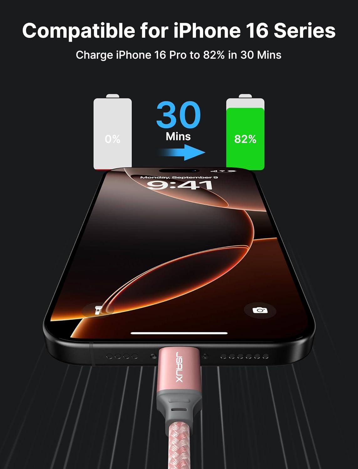 imageJSAUX 100W USB C to USB C Cable 2Pack 66FT Type C Fast Charging Cord Compatible with iPhone 17iPhone AiriPhone 17 ProiPhone 17 Pro Max iPhone 1615 Series Galaxy SNote MacBook iPad  GreyPink