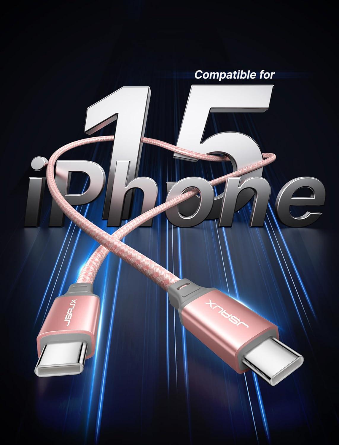 imageJSAUX 100W USB C to USB C Cable 2Pack 66FT Type C Fast Charging Cord Compatible with iPhone 17iPhone AiriPhone 17 ProiPhone 17 Pro Max iPhone 1615 Series Galaxy SNote MacBook iPad  GreyPink