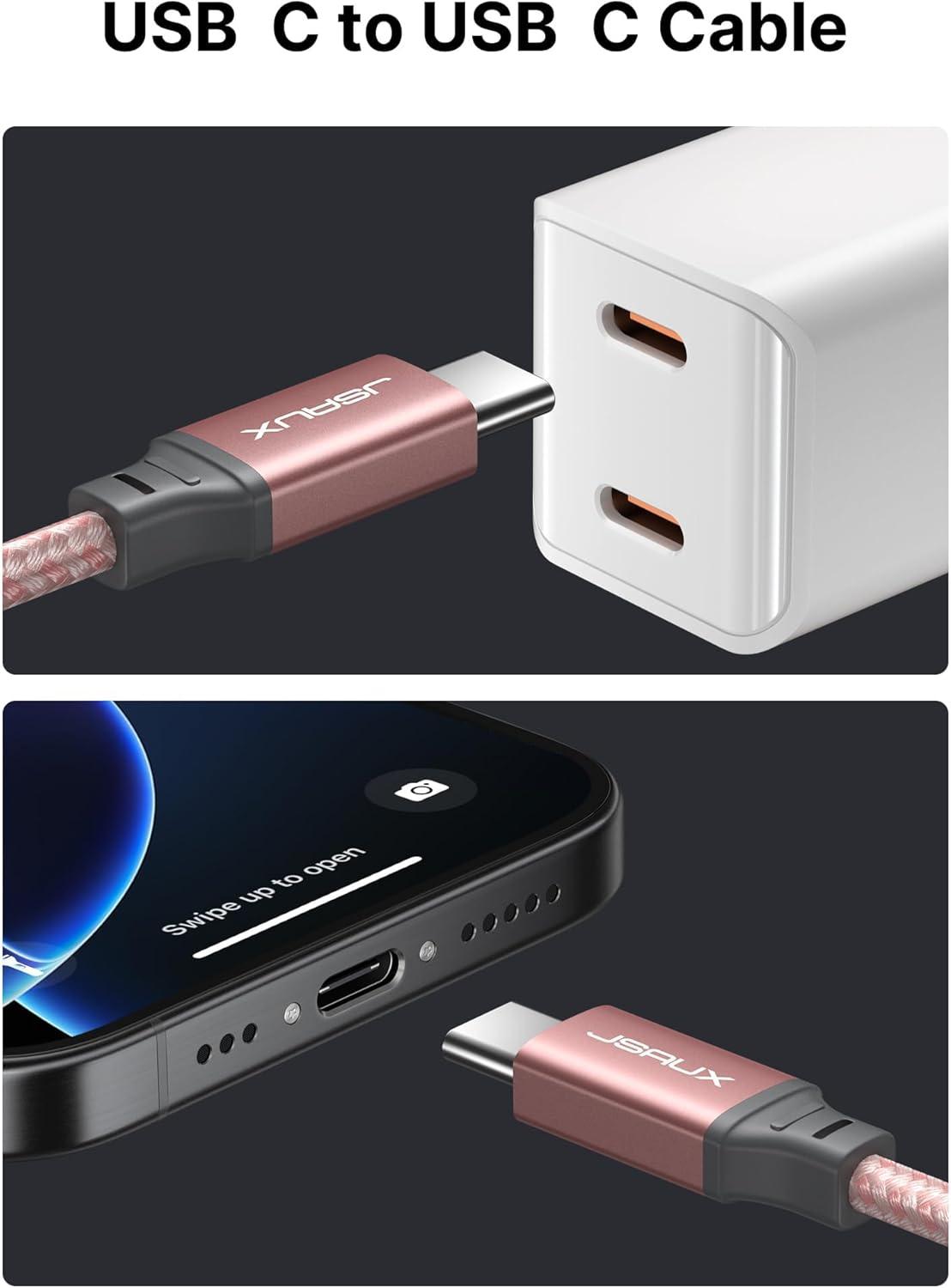 imageJSAUX 100W USB C to USB C Cable 2Pack 66FT Type C Fast Charging Cord Compatible with iPhone 17iPhone AiriPhone 17 ProiPhone 17 Pro Max iPhone 1615 Series Galaxy SNote MacBook iPad  GreyPink