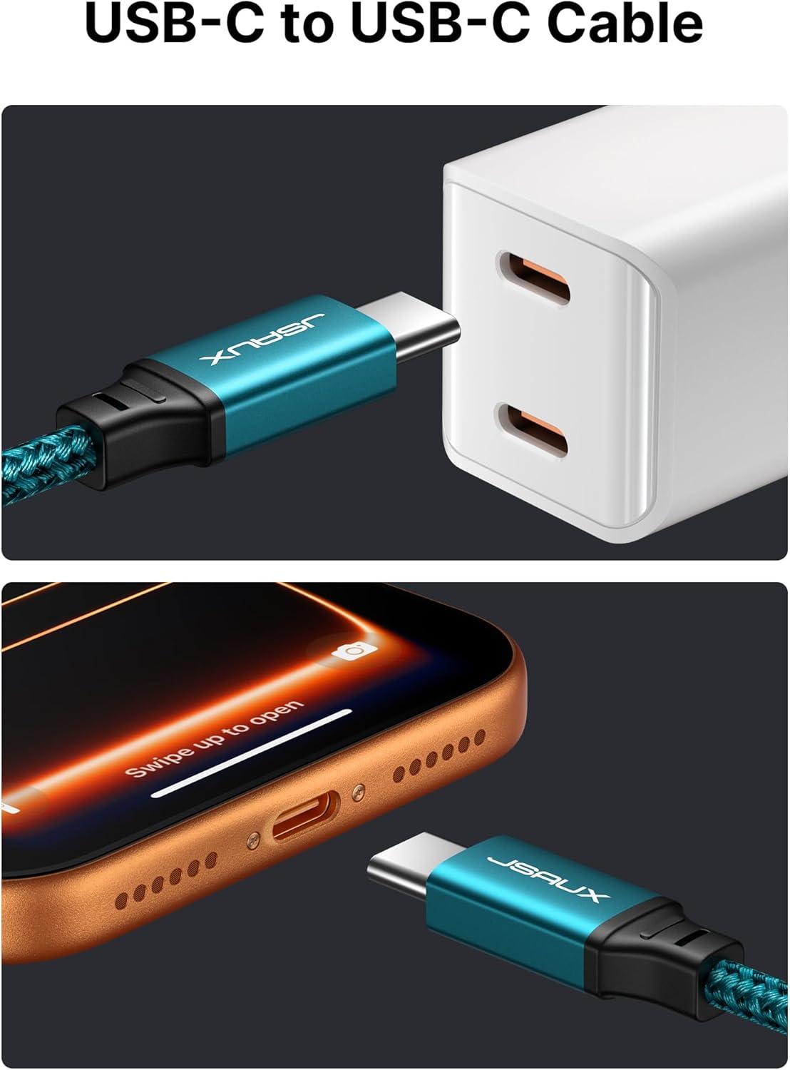 imageJSAUX 100W USB C to USB C Cable 2Pack 66FT Type C Fast Charging Cord Compatible with iPhone 17iPhone AiriPhone 17 ProiPhone 17 Pro Max iPhone 1615 Series Galaxy SNote MacBook iPad  GreyGreen