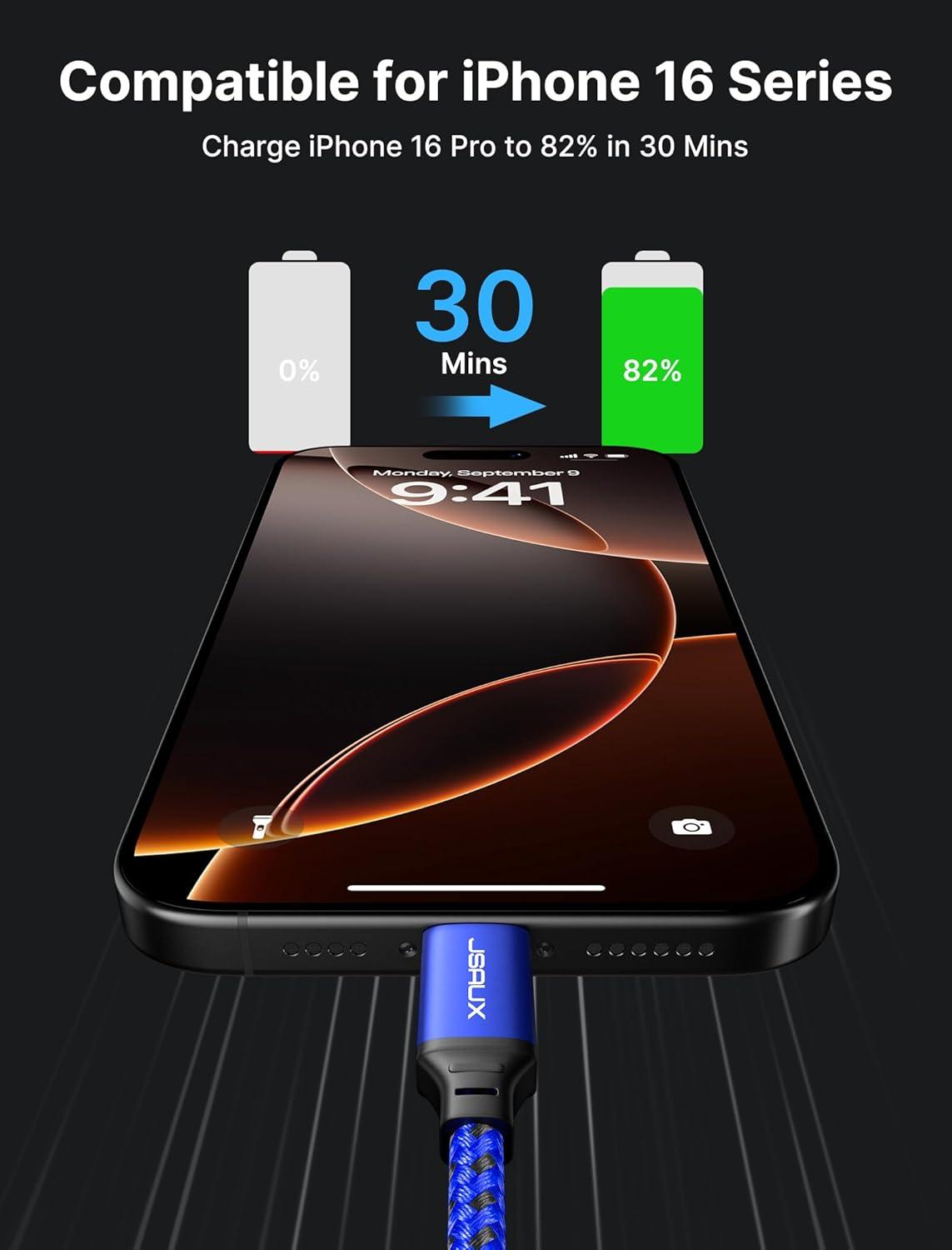 imageJSAUX 100W USB C to USB C Cable 2Pack 66FT Type C Fast Charging Cord Compatible with iPhone 17iPhone AiriPhone 17 ProiPhone 17 Pro Max iPhone 1615 Series Galaxy SNote MacBook iPad  GreyBlue