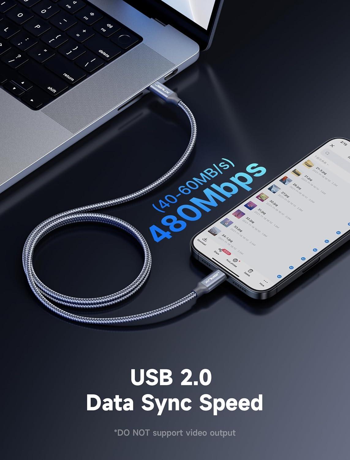imageJSAUX 100W USB C to USB C Cable 2Pack 66FT Type C Fast Charging Cord Compatible with iPhone 17iPhone AiriPhone 17 ProiPhone 17 Pro Max iPhone 1615 Series Galaxy SNote MacBook iPad  GreyGrey