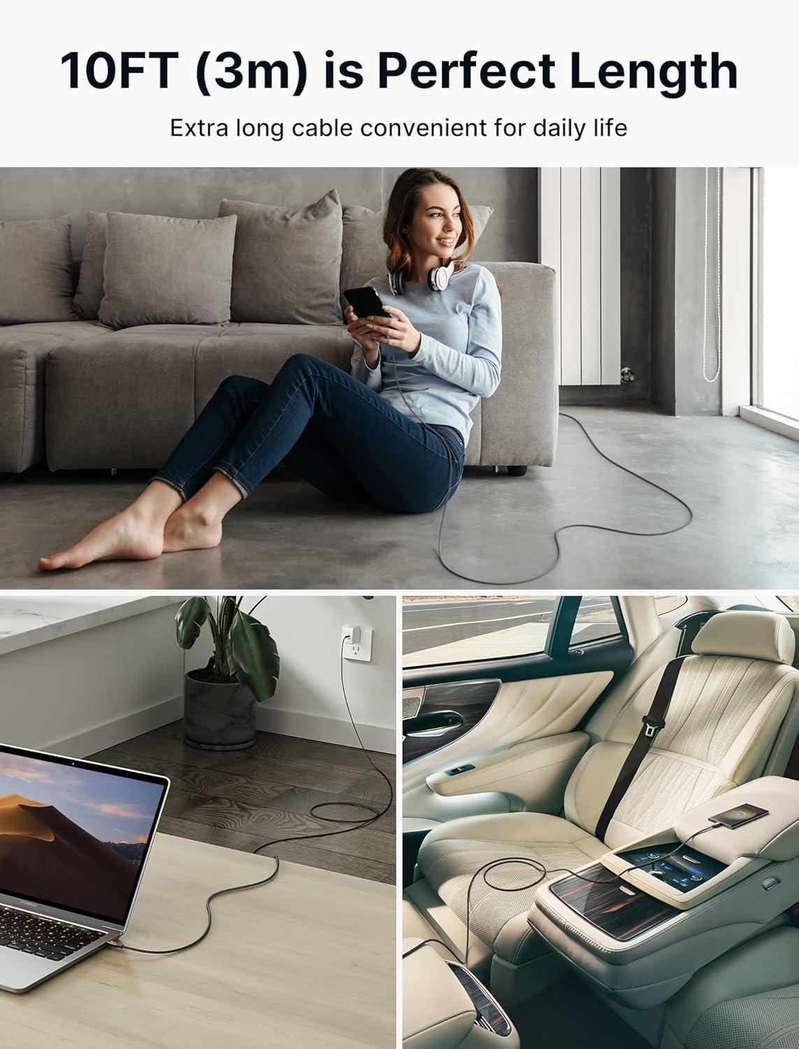 imageJSAUX 100W USB C to USB C Cable 2Pack 66FT Type C Fast Charging Cord Compatible with iPhone 17iPhone AiriPhone 17 ProiPhone 17 Pro Max iPhone 1615 Series Galaxy SNote MacBook iPad  GreyGrey