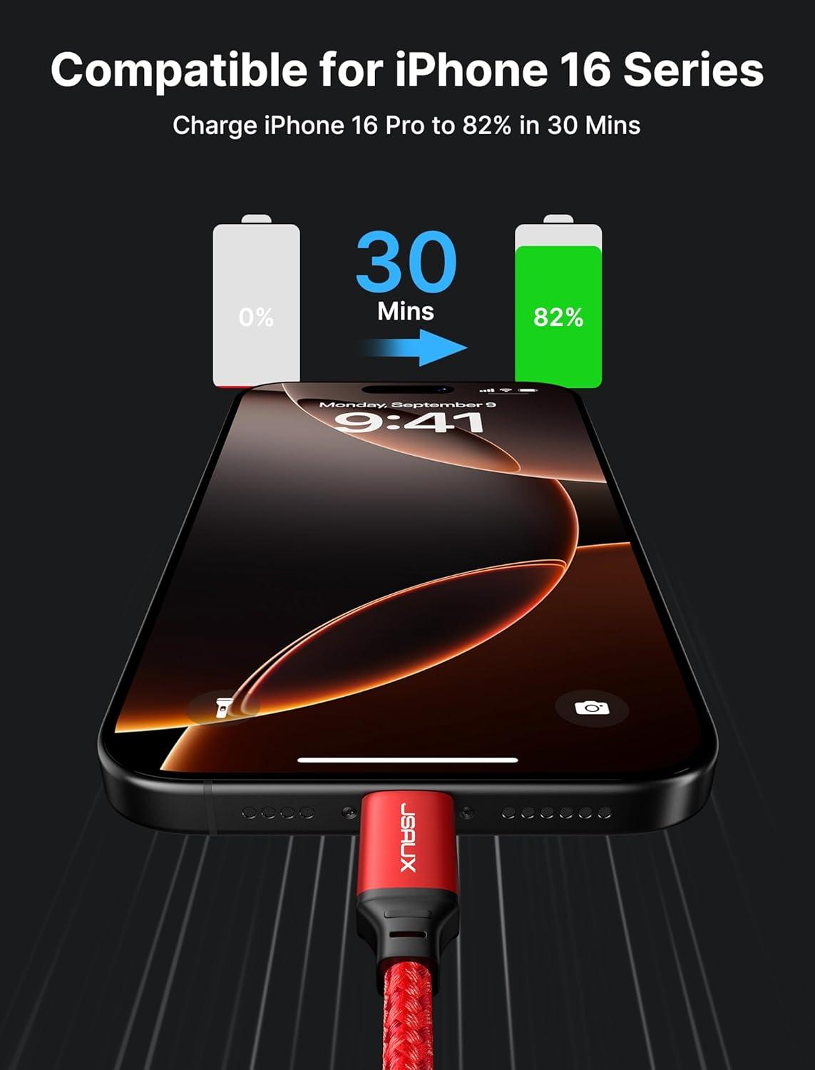 imageJSAUX 100W USB C to USB C Cable 2Pack 66FT Type C Fast Charging Cord Compatible with iPhone 17iPhone AiriPhone 17 ProiPhone 17 Pro Max iPhone 1615 Series Galaxy SNote MacBook iPad  GreyRed