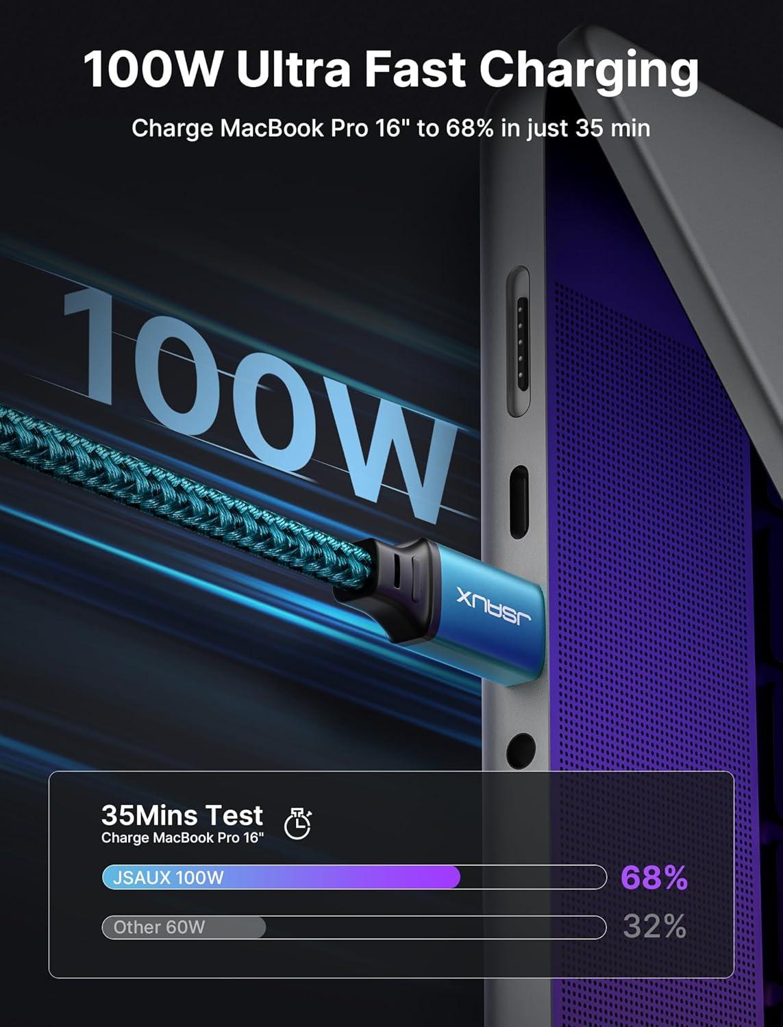 imageJSAUX 100W USB C to USB C Cable 2Pack 66FT Type C Fast Charging Cord Compatible with iPhone 17iPhone AiriPhone 17 ProiPhone 17 Pro Max iPhone 1615 Series Galaxy SNote MacBook iPad  GreyGreen