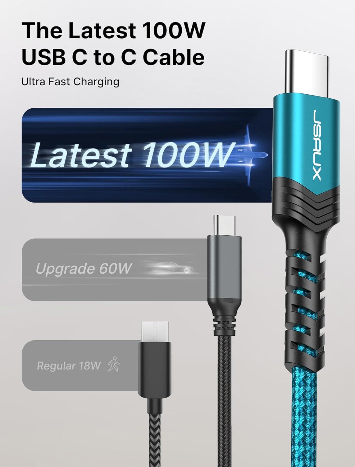 imageJSAUX 100W USB C to USB C Cable for iPhone 17 USBC Type C Charge Cord 5A Fast Charging Compatible with iPhone 17 Air 16 15 Pro Max Samsung Galaxy S25 S24 MacBook iPad Pro Carplay 66FT66FT RedGreen