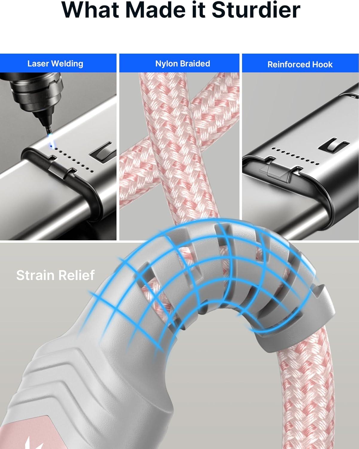 imageJSAUX 100W USB C to USB C Cable for iPhone 17 USBC Type C Charge Cord 5A Fast Charging Compatible with iPhone 17 Air 16 15 Pro Max Samsung Galaxy S25 S24 MacBook iPad Pro Carplay 66FT66FT RedPink