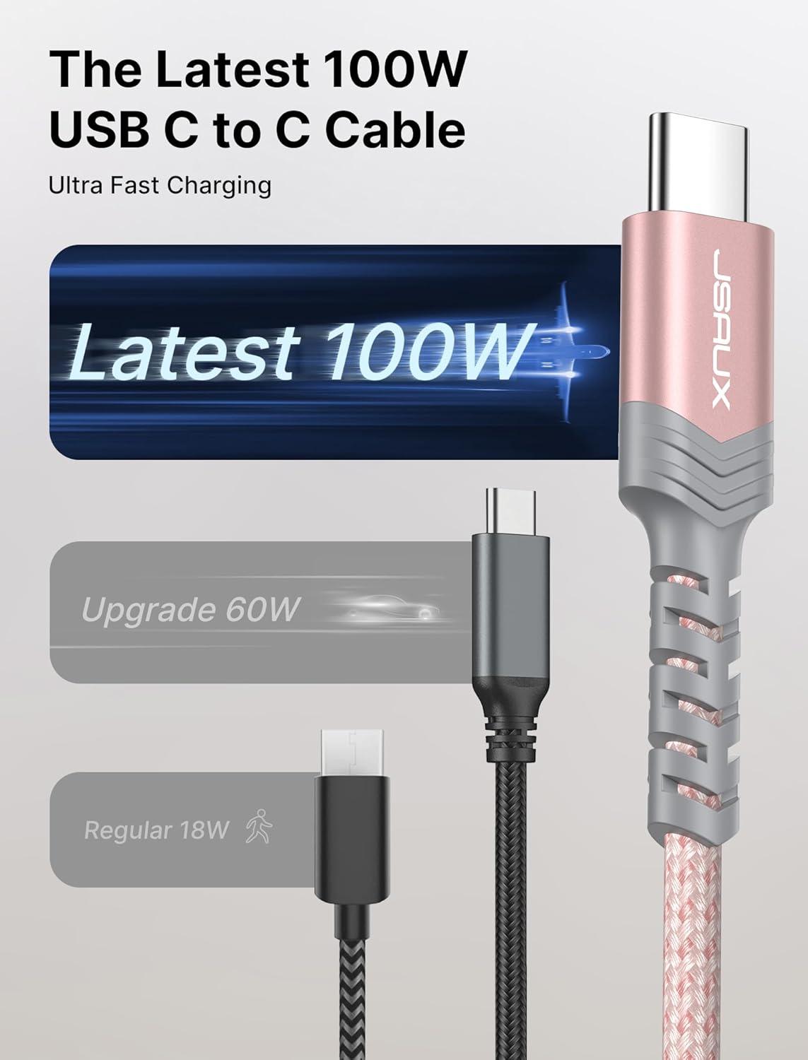 imageJSAUX 100W USB C to USB C Cable for iPhone 17 USBC Type C Charge Cord 5A Fast Charging Compatible with iPhone 17 Air 16 15 Pro Max Samsung Galaxy S25 S24 MacBook iPad Pro Carplay 66FT66FT RedPink