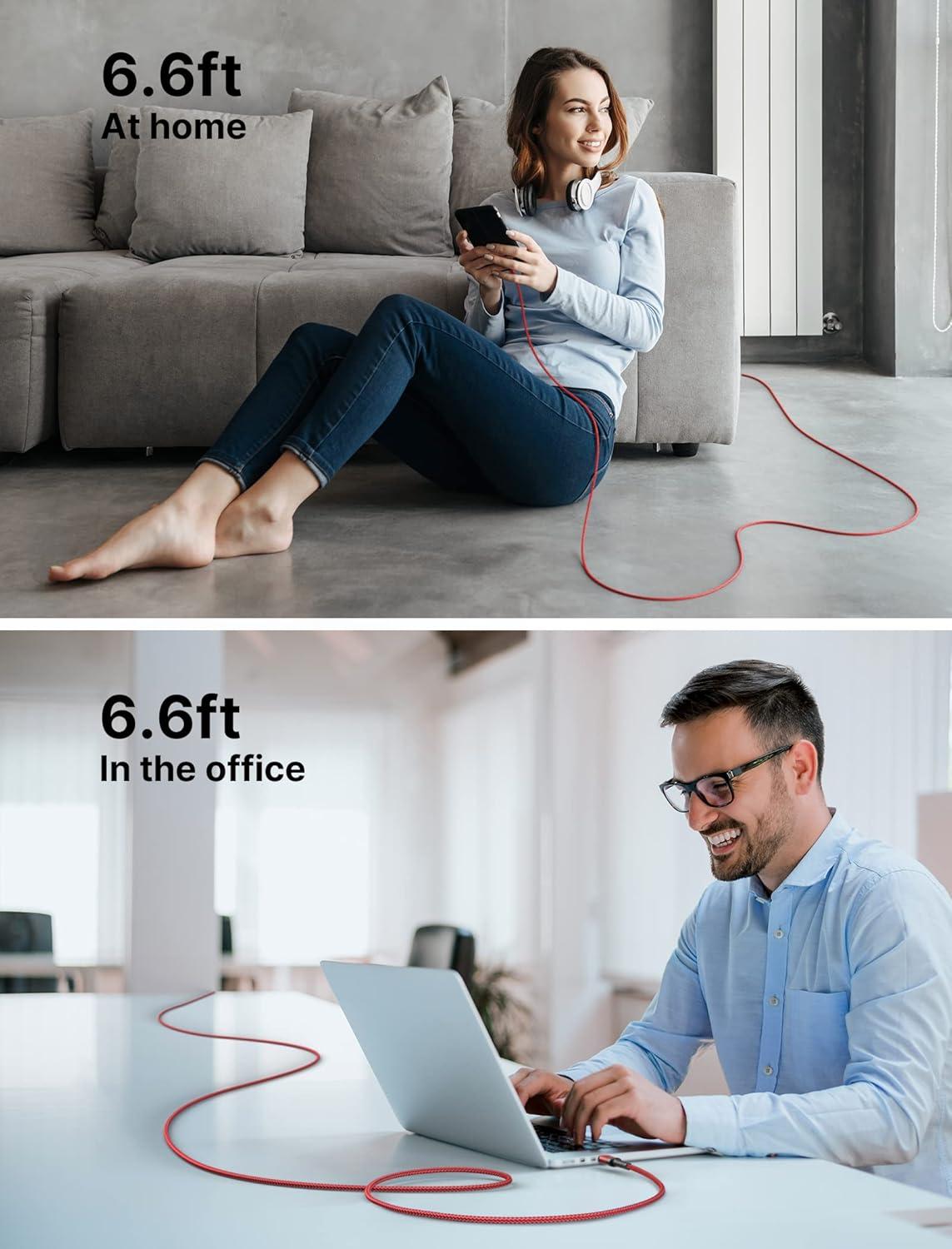 imageJSAUX 100W USB C to USB C Cable for iPhone 17 USBC Type C Charge Cord 5A Fast Charging Compatible with iPhone 17 Air 16 15 Pro Max Samsung Galaxy S25 S24 MacBook iPad Pro Carplay 66FT66FT RedRed