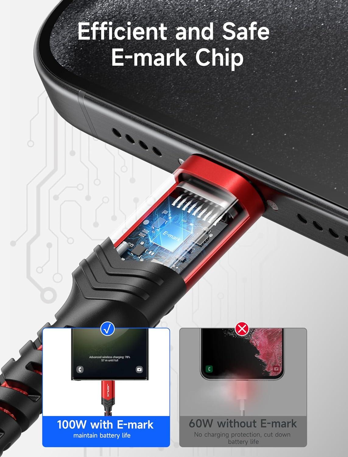 imageJSAUX 100W USB C to USB C Cable for iPhone 17 USBC Type C Charge Cord 5A Fast Charging Compatible with iPhone 17 Air 16 15 Pro Max Samsung Galaxy S25 S24 MacBook iPad Pro Carplay 66FT66FT RedRed