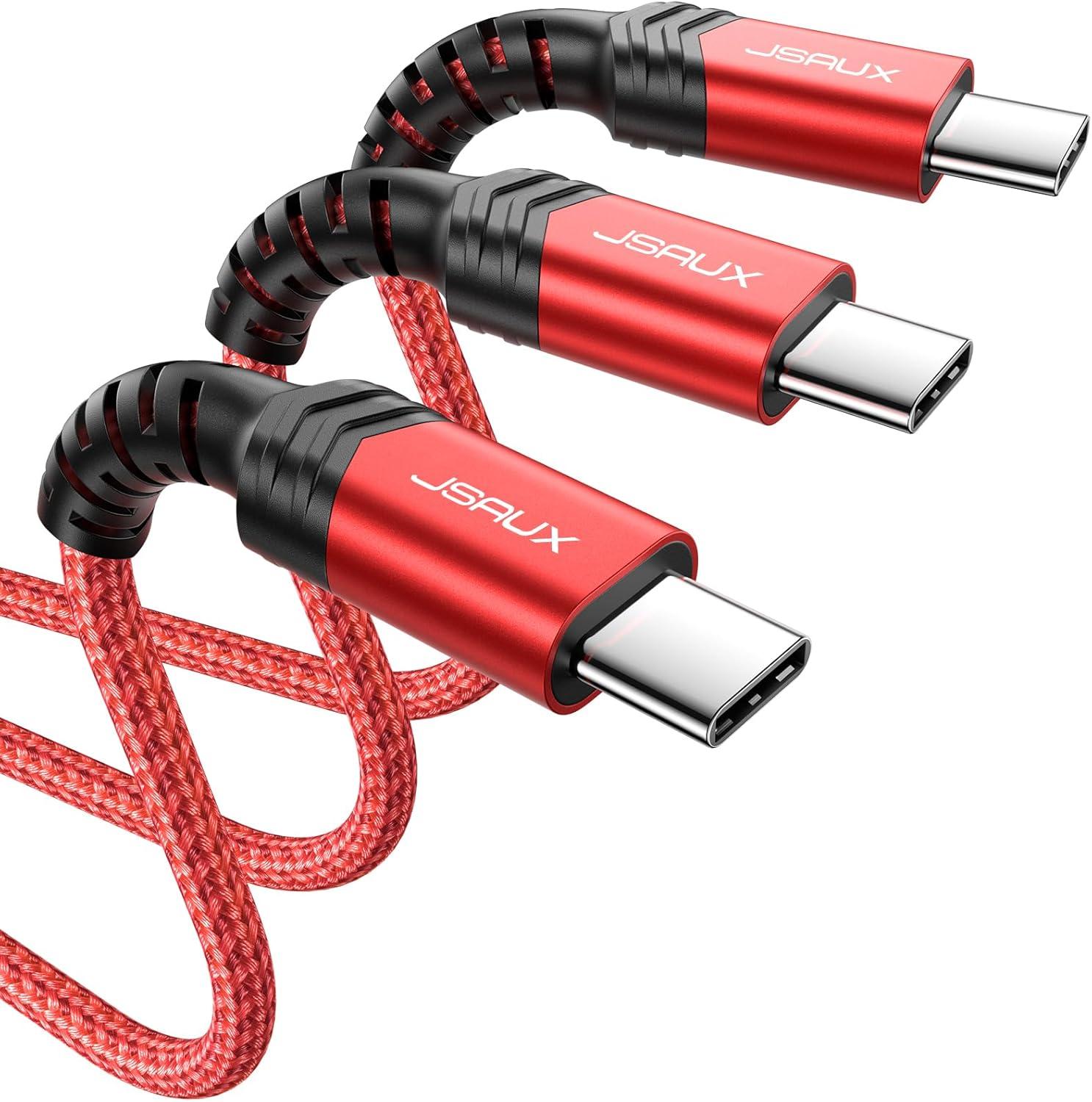 imageJSAUX 100W USB C to USB C Cable for iPhone 17 USBC Type C Charge Cord 5A Fast Charging Compatible with iPhone 17 Air 16 15 Pro Max Samsung Galaxy S25 S24 MacBook iPad Pro Carplay 66FT66FT RedRed