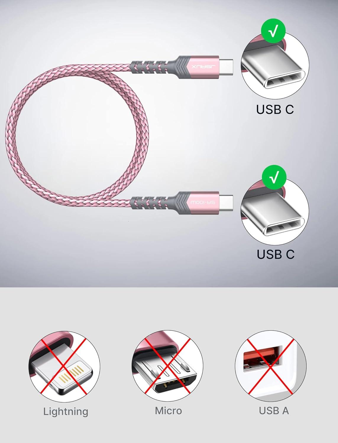 imageJSAUX 100W USB C to USB C Cable for iPhone 17 USBC Type C Charge Cord 5A Fast Charging Compatible with iPhone 17 Air 16 15 Pro Max Samsung Galaxy S25 S24 MacBook iPad Pro Carplay 66FT66FT RedPink