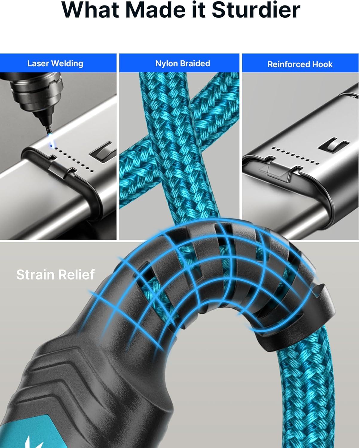 imageJSAUX 100W USB C to USB C Cable for iPhone 17 USBC Type C Charge Cord 5A Fast Charging Compatible with iPhone 17 Air 16 15 Pro Max Samsung Galaxy S25 S24 MacBook iPad Pro Carplay 66FT66FT RedGreen