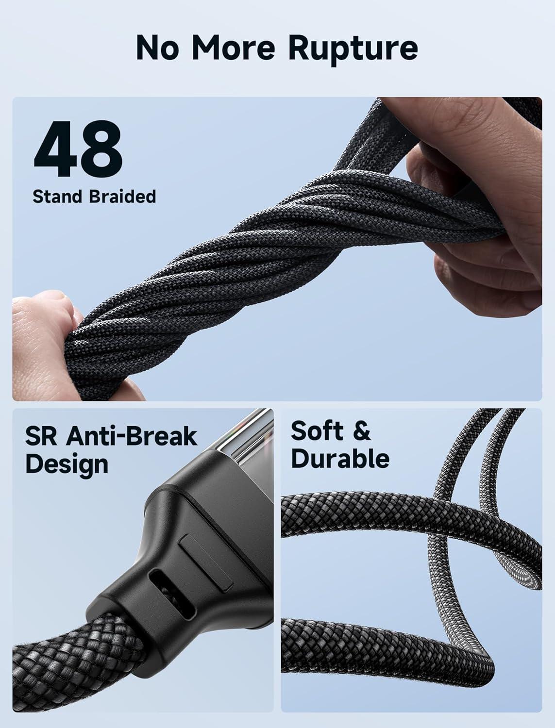 imageJSAUX 100W USB C to USB C Cable for iPhone 17 USBC Type C Charge Cord 5A Fast Charging Compatible with iPhone 17 Air 16 15 Pro Max Samsung Galaxy S25 S24 MacBook iPad Pro Carplay 66FT66FT RedCrystal Black