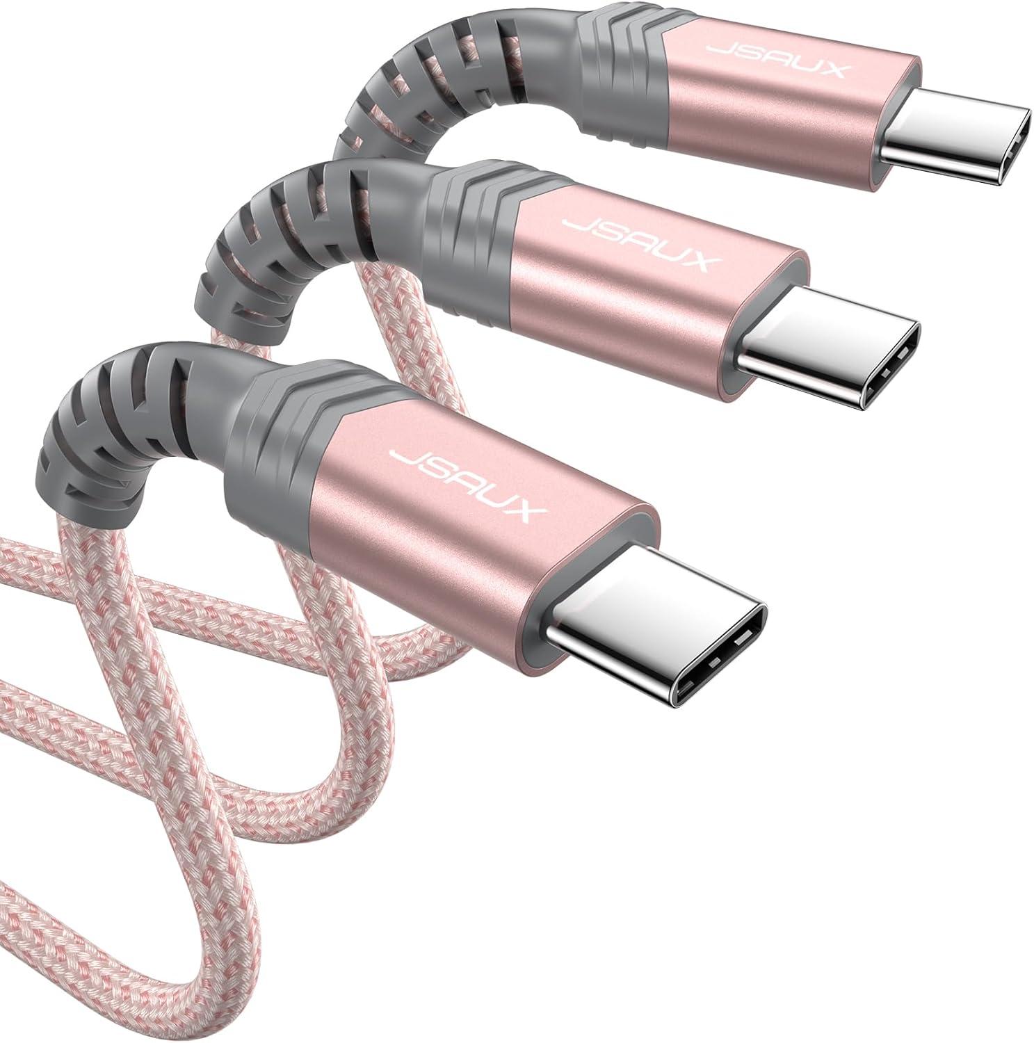imageJSAUX 100W USB C to USB C Cable for iPhone 17 USBC Type C Charge Cord 5A Fast Charging Compatible with iPhone 17 Air 16 15 Pro Max Samsung Galaxy S25 S24 MacBook iPad Pro Carplay 66FT66FT RedPink