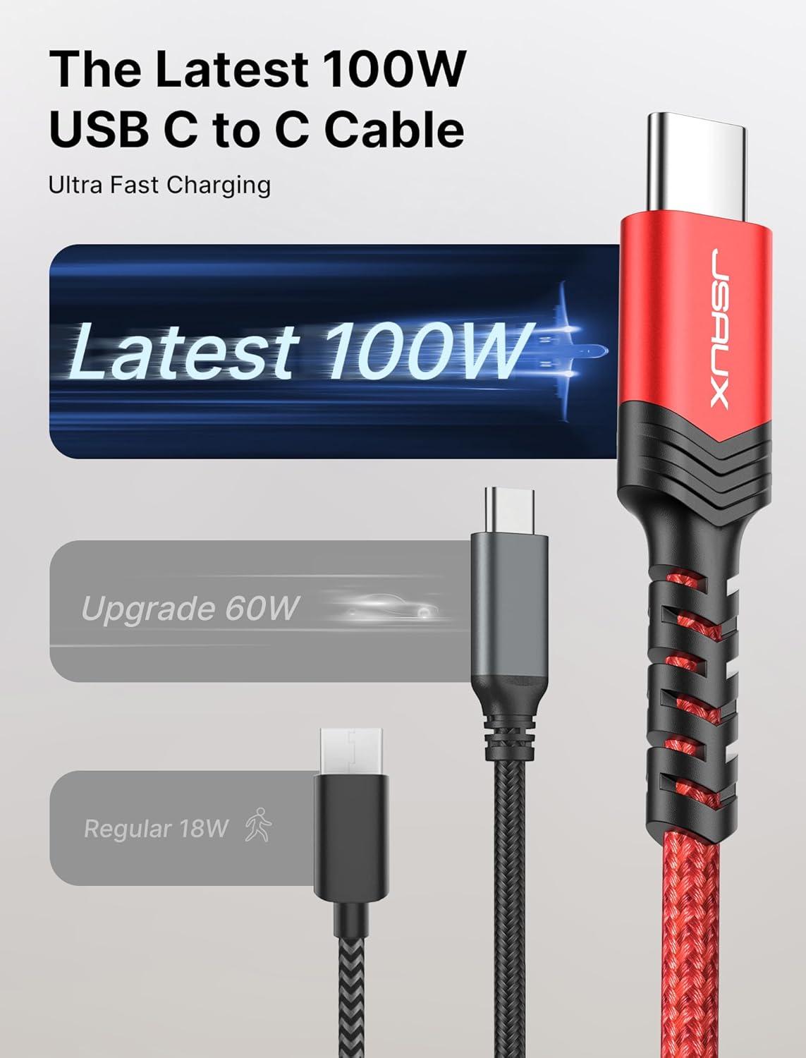 imageJSAUX 100W USB C to USB C Cable for iPhone 17 USBC Type C Charge Cord 5A Fast Charging Compatible with iPhone 17 Air 16 15 Pro Max Samsung Galaxy S25 S24 MacBook iPad Pro Carplay 66FT66FT RedRed