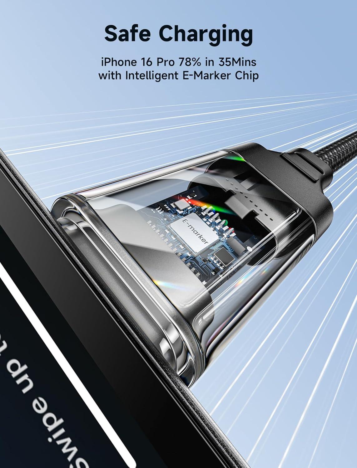 imageJSAUX 100W USB C to USB C Cable for iPhone 17 USBC Type C Charge Cord 5A Fast Charging Compatible with iPhone 17 Air 16 15 Pro Max Samsung Galaxy S25 S24 MacBook iPad Pro Carplay 66FT66FT RedCrystal Black