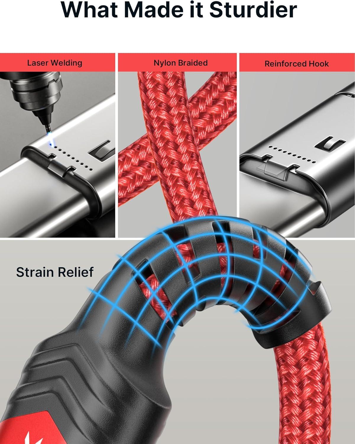 imageJSAUX 100W USB C to USB C Cable for iPhone 17 USBC Type C Charge Cord 5A Fast Charging Compatible with iPhone 17 Air 16 15 Pro Max Samsung Galaxy S25 S24 MacBook iPad Pro Carplay 66FT66FT RedRed