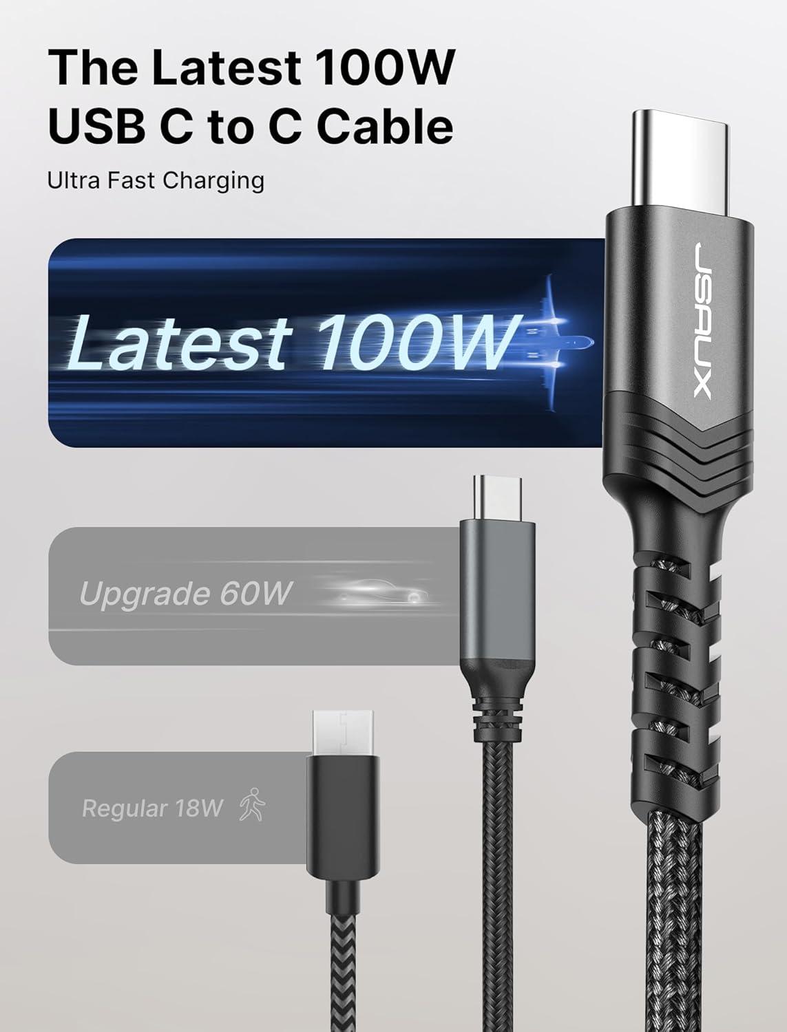 imageJSAUX 100W USB C to USB C Cable for iPhone 17 USBC Type C Charge Cord 5A Fast Charging Compatible with iPhone 17 Air 16 15 Pro Max Samsung Galaxy S25 S24 MacBook iPad Pro Carplay 66FT66FT RedBlack