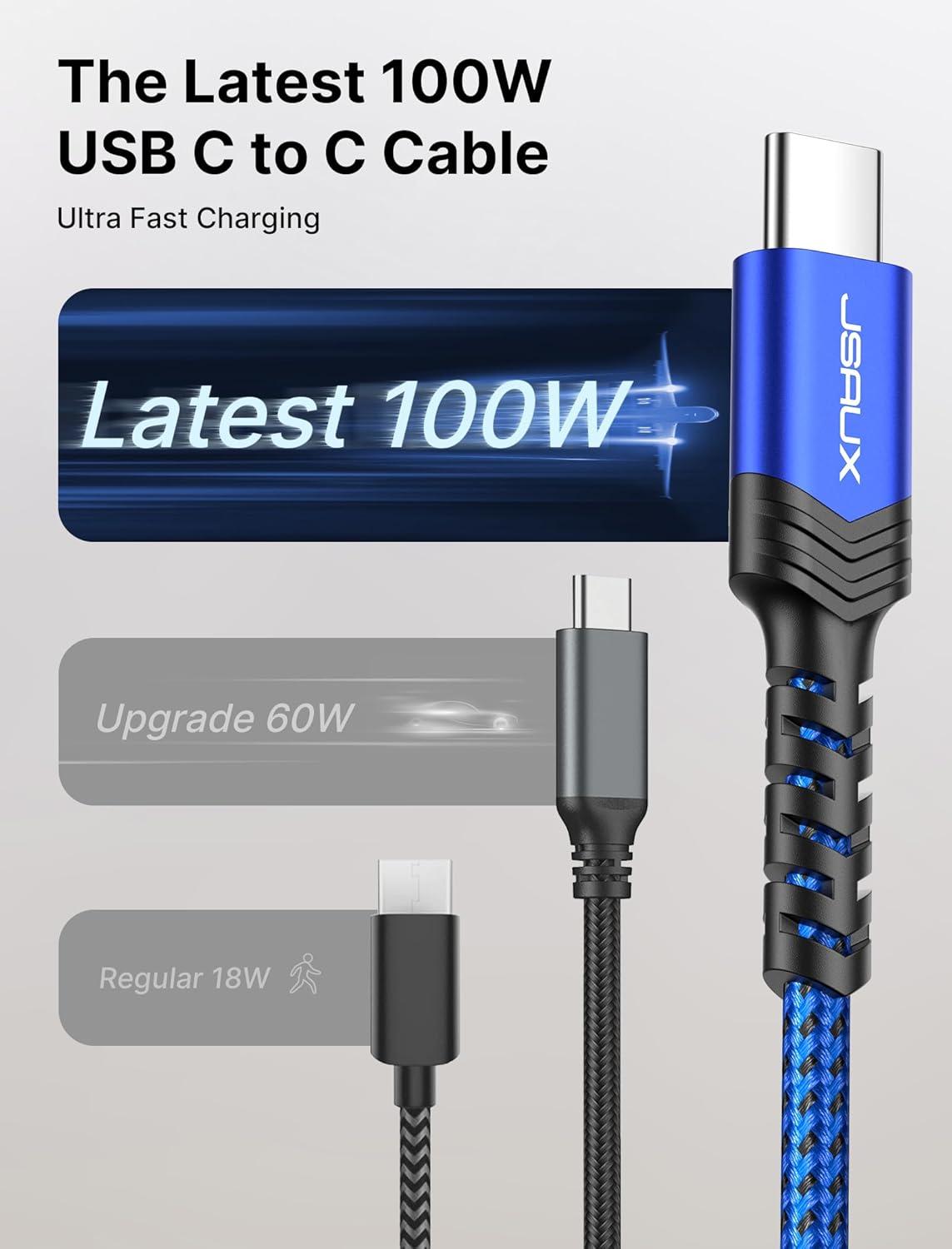 imageJSAUX 100W USB C to USB C Cable for iPhone 17 USBC Type C Charge Cord 5A Fast Charging Compatible with iPhone 17 Air 16 15 Pro Max Samsung Galaxy S25 S24 MacBook iPad Pro Carplay 66FT66FT RedBlue