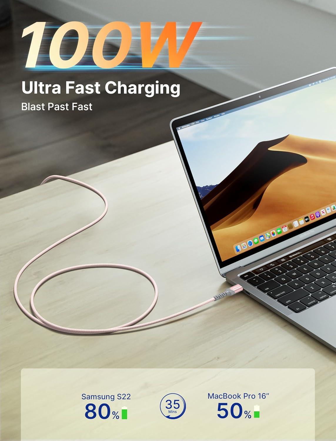 imageJSAUX 100W USB C to USB C Cable for iPhone 17 USBC Type C Charge Cord 5A Fast Charging Compatible with iPhone 17 Air 16 15 Pro Max Samsung Galaxy S25 S24 MacBook iPad Pro Carplay 66FT66FT RedPink