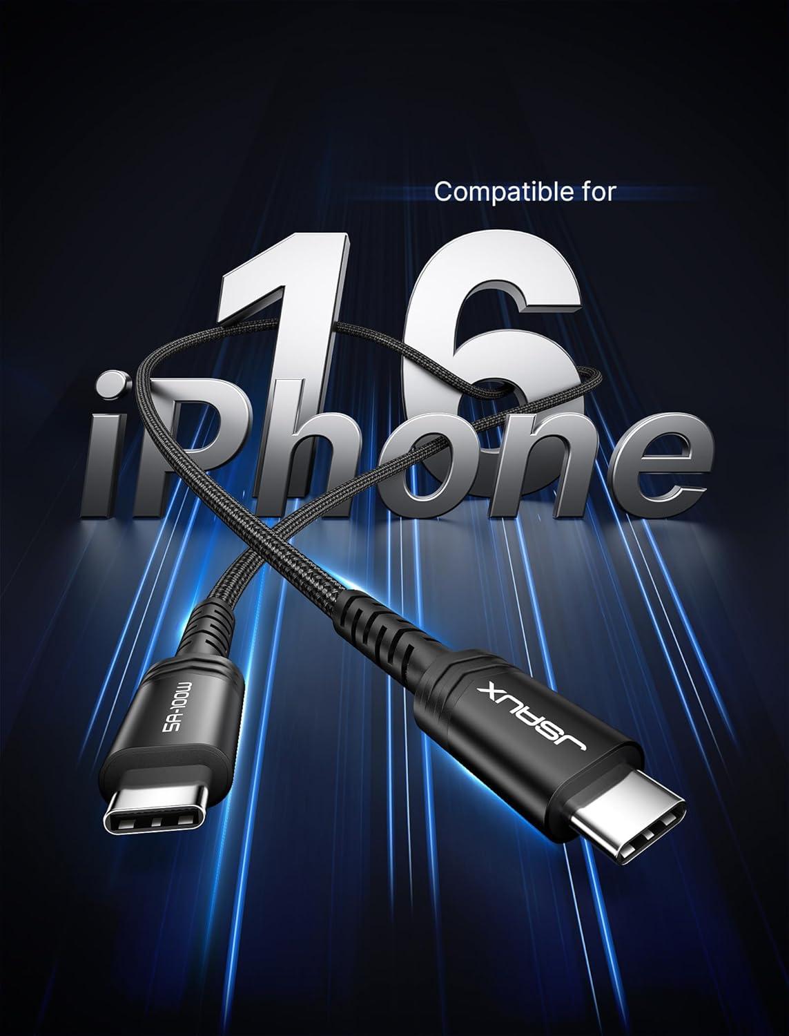 imageJSAUX 100W USB C to USB C Cable for iPhone 17 USBC Type C Charge Cord 5A Fast Charging Compatible with iPhone 17 Air 16 15 Pro Max Samsung Galaxy S25 S24 MacBook iPad Pro Carplay 66FT66FT RedBlack