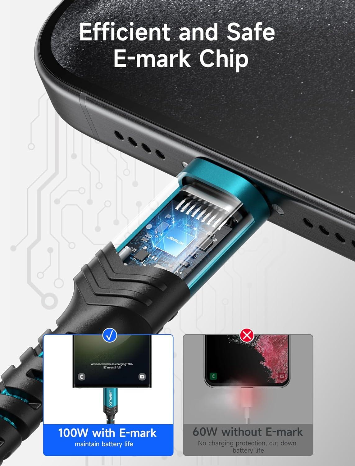 imageJSAUX 100W USB C to USB C Cable for iPhone 17 USBC Type C Charge Cord 5A Fast Charging Compatible with iPhone 17 Air 16 15 Pro Max Samsung Galaxy S25 S24 MacBook iPad Pro Carplay 66FT66FT RedGreen