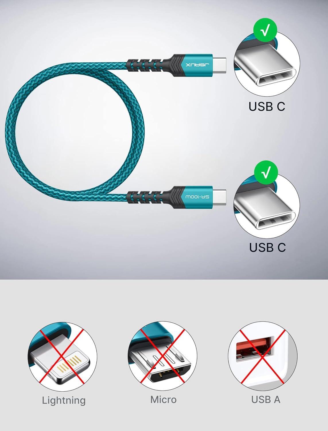 imageJSAUX 100W USB C to USB C Cable for iPhone 17 USBC Type C Charge Cord 5A Fast Charging Compatible with iPhone 17 Air 16 15 Pro Max Samsung Galaxy S25 S24 MacBook iPad Pro Carplay 66FT66FT RedGreen