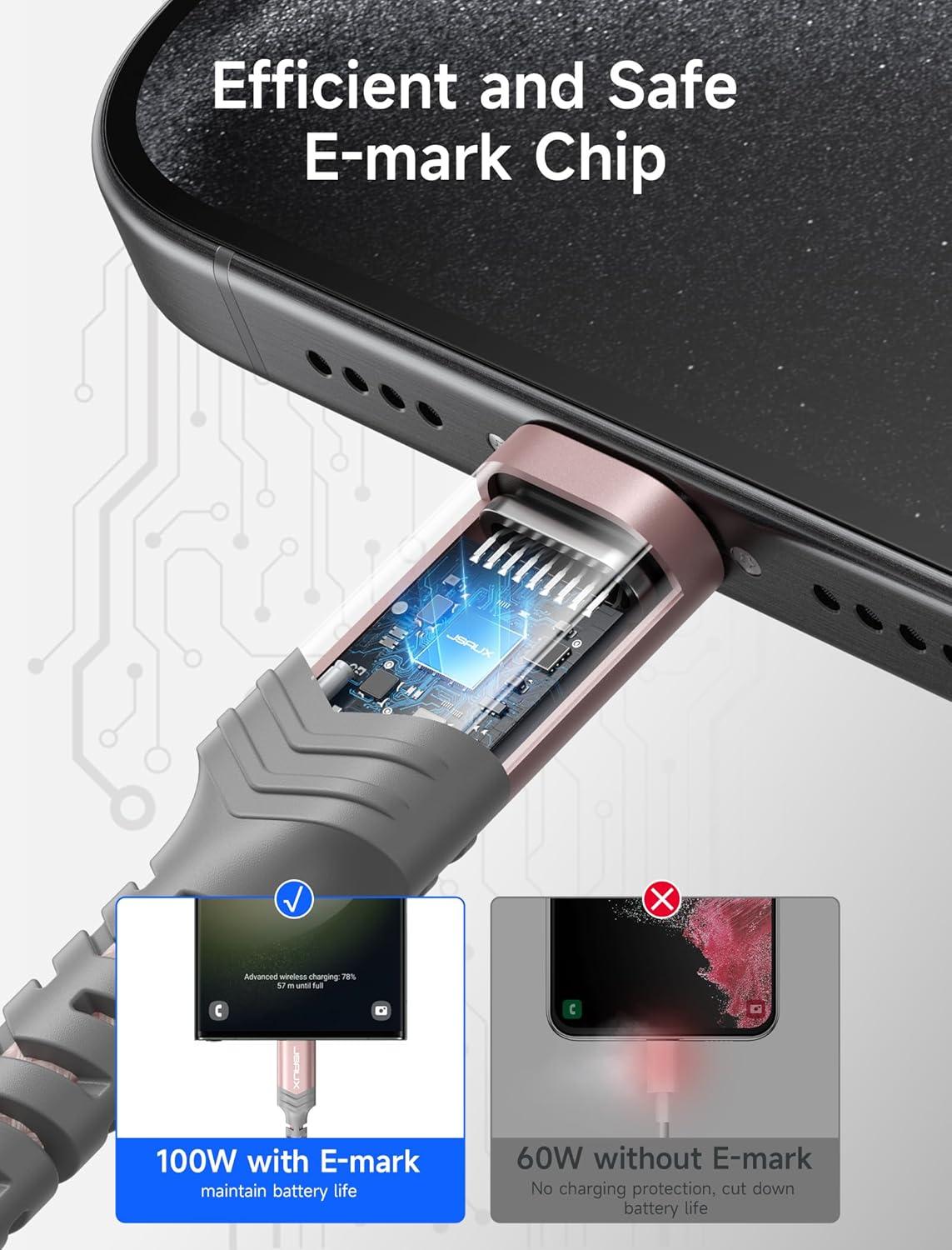 imageJSAUX 100W USB C to USB C Cable for iPhone 17 USBC Type C Charge Cord 5A Fast Charging Compatible with iPhone 17 Air 16 15 Pro Max Samsung Galaxy S25 S24 MacBook iPad Pro Carplay 66FT66FT RedPink