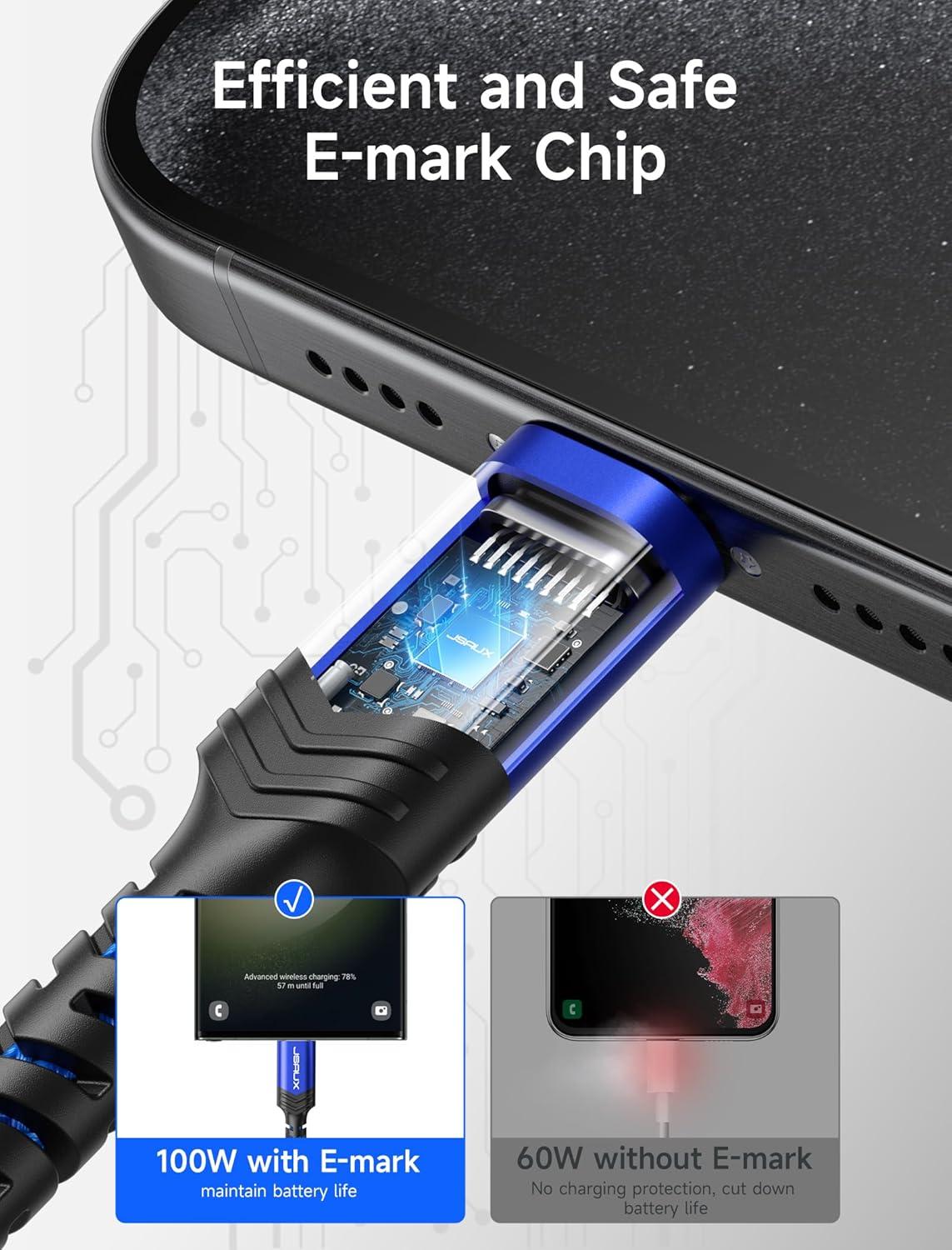 imageJSAUX 100W USB C to USB C Cable for iPhone 17 USBC Type C Charge Cord 5A Fast Charging Compatible with iPhone 17 Air 16 15 Pro Max Samsung Galaxy S25 S24 MacBook iPad Pro Carplay 66FT66FT RedBlue