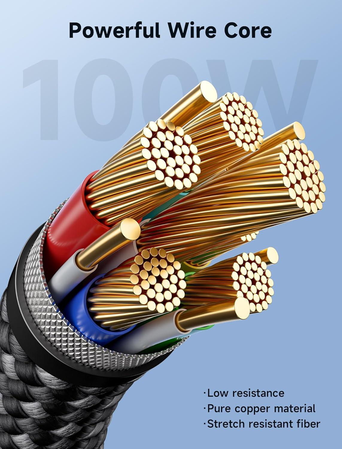 imageJSAUX 100W USB C to USB C Cable for iPhone 17 USBC Type C Charge Cord 5A Fast Charging Compatible with iPhone 17 Air 16 15 Pro Max Samsung Galaxy S25 S24 MacBook iPad Pro Carplay 66FT66FT RedCrystal Black