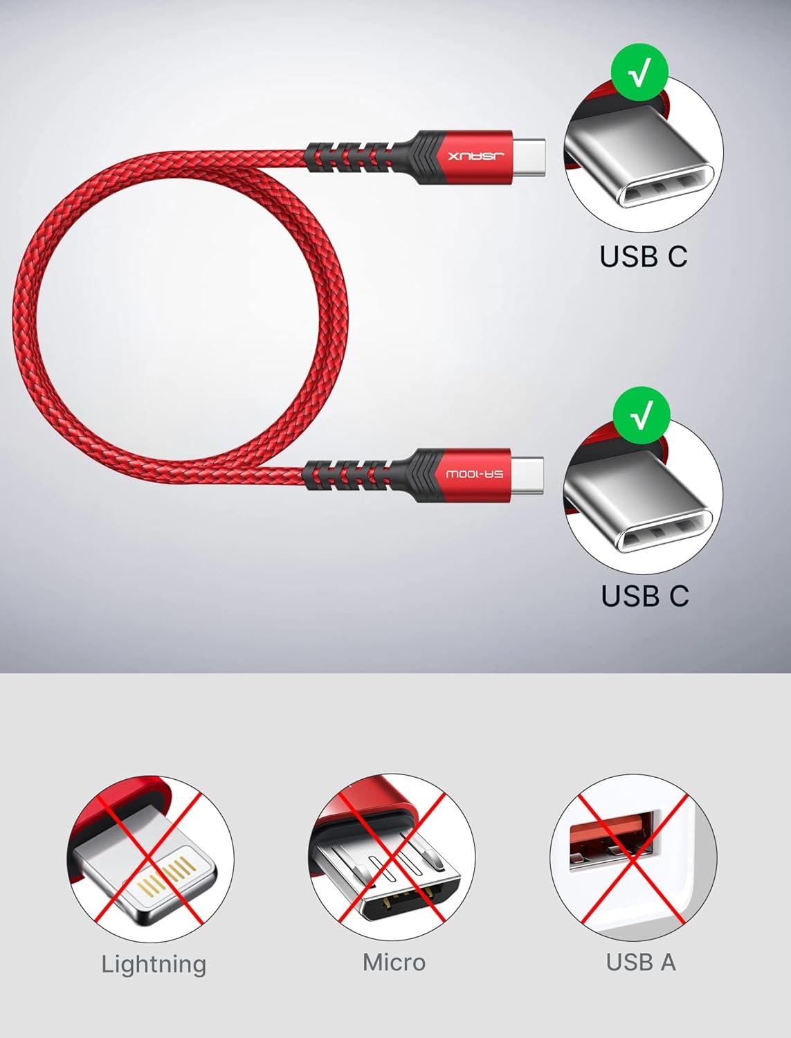 imageJSAUX 100W USB C to USB C Cable for iPhone 17 USBC Type C Charge Cord 5A Fast Charging Compatible with iPhone 17 Air 16 15 Pro Max Samsung Galaxy S25 S24 MacBook iPad Pro Carplay 66FT66FT RedRed
