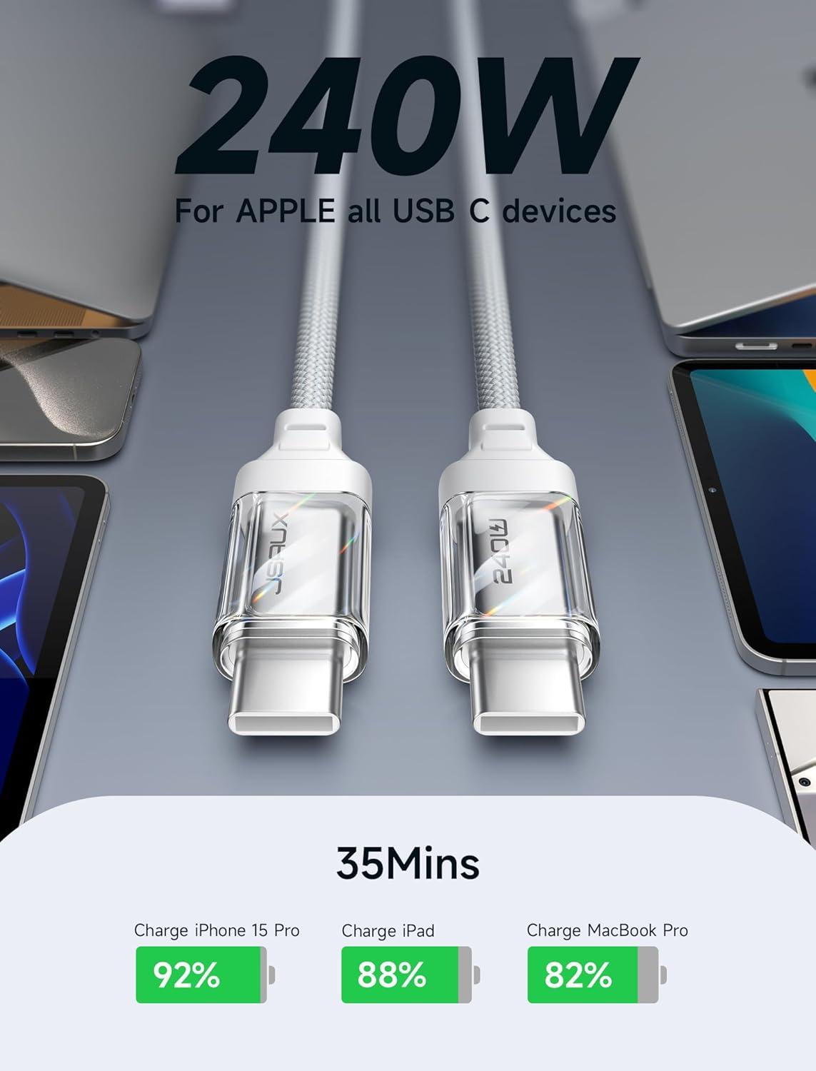 imageJSAUX 240W USB C to USB C Cable 10FT USB C Cord Type C Fast Charging for MacBook iPad Dell XPS iPhone 17iPhone AiriPhone 17 ProiPhone 17 Pro Max iPhone 1615 Samsung Galaxy Pixel  BlueWhite