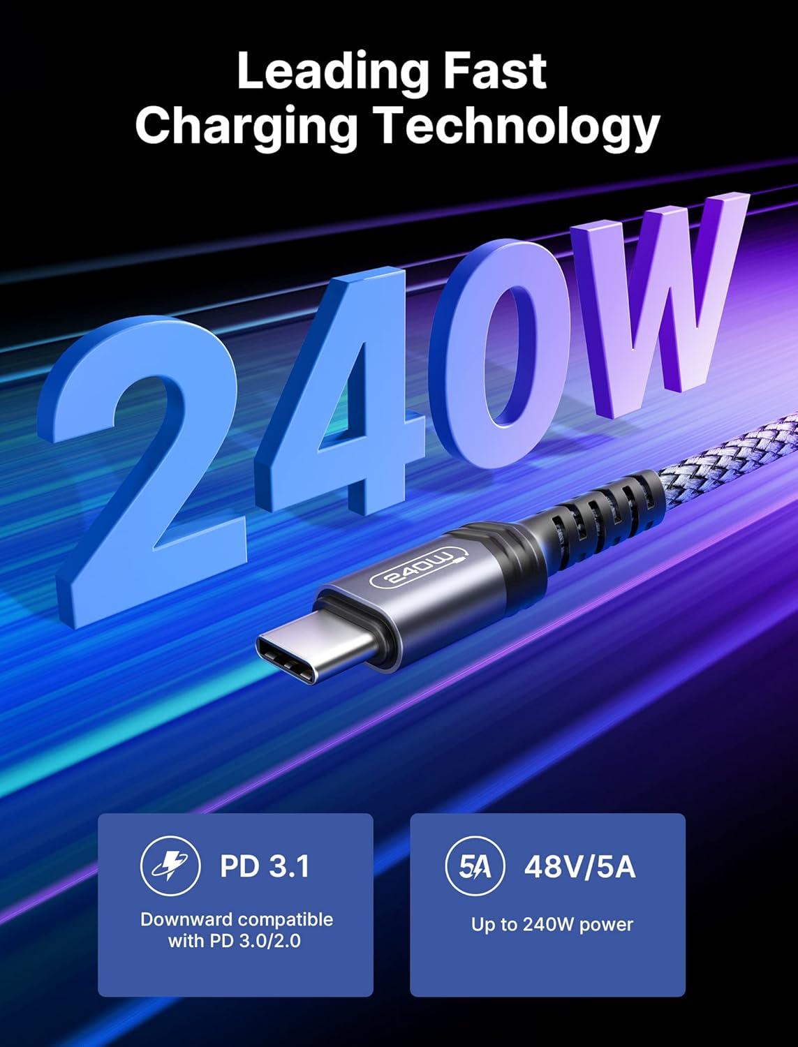 imageJSAUX 240W USB C to USB C Cable 10FT USB C Cord Type C Fast Charging for MacBook iPad Dell XPS iPhone 17iPhone AiriPhone 17 ProiPhone 17 Pro Max iPhone 1615 Samsung Galaxy Pixel  BlueGrey