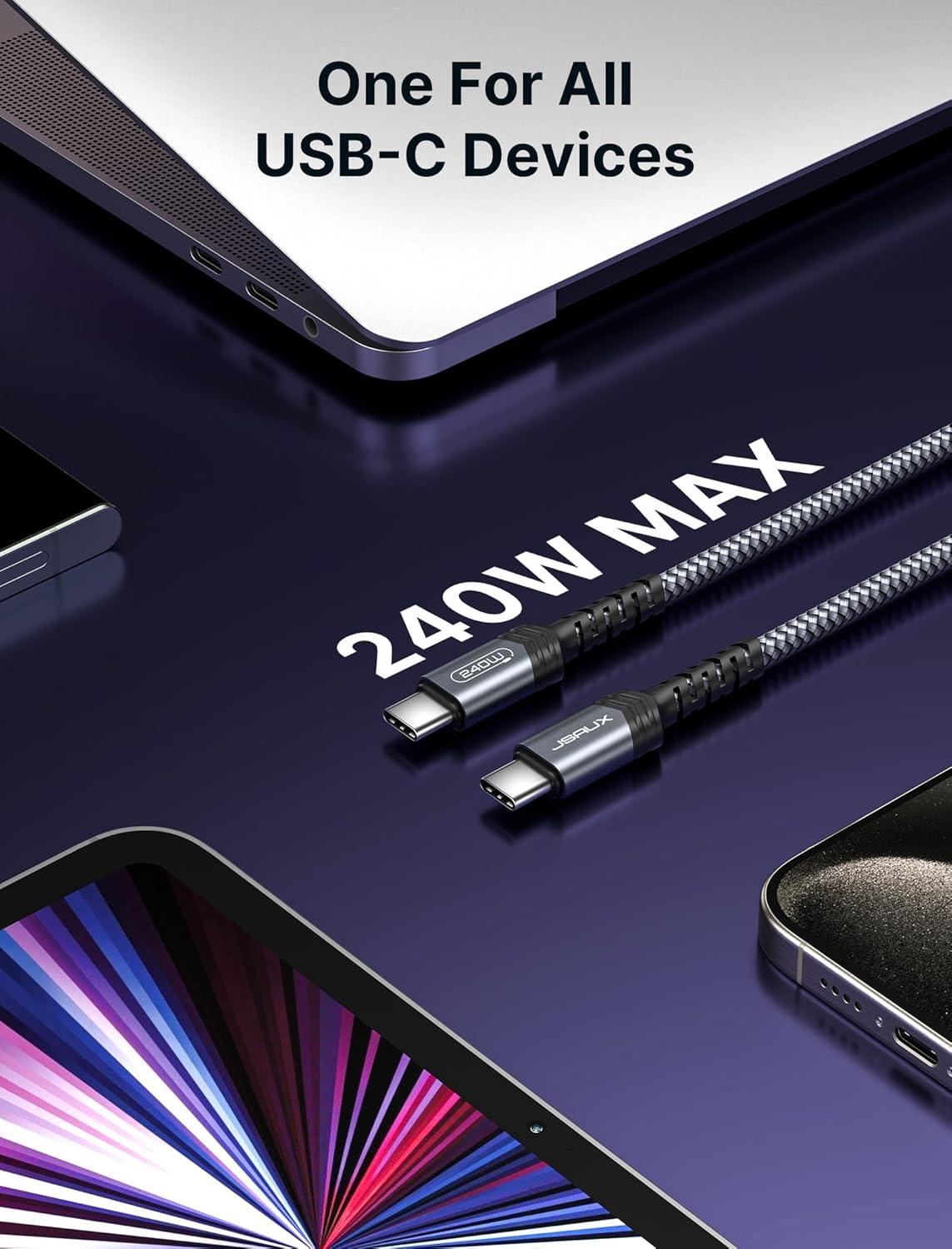 imageJSAUX 240W USB C to USB C Cable 10FT USB C Cord Type C Fast Charging for MacBook iPad Dell XPS iPhone 17iPhone AiriPhone 17 ProiPhone 17 Pro Max iPhone 1615 Samsung Galaxy Pixel  BlueGrey