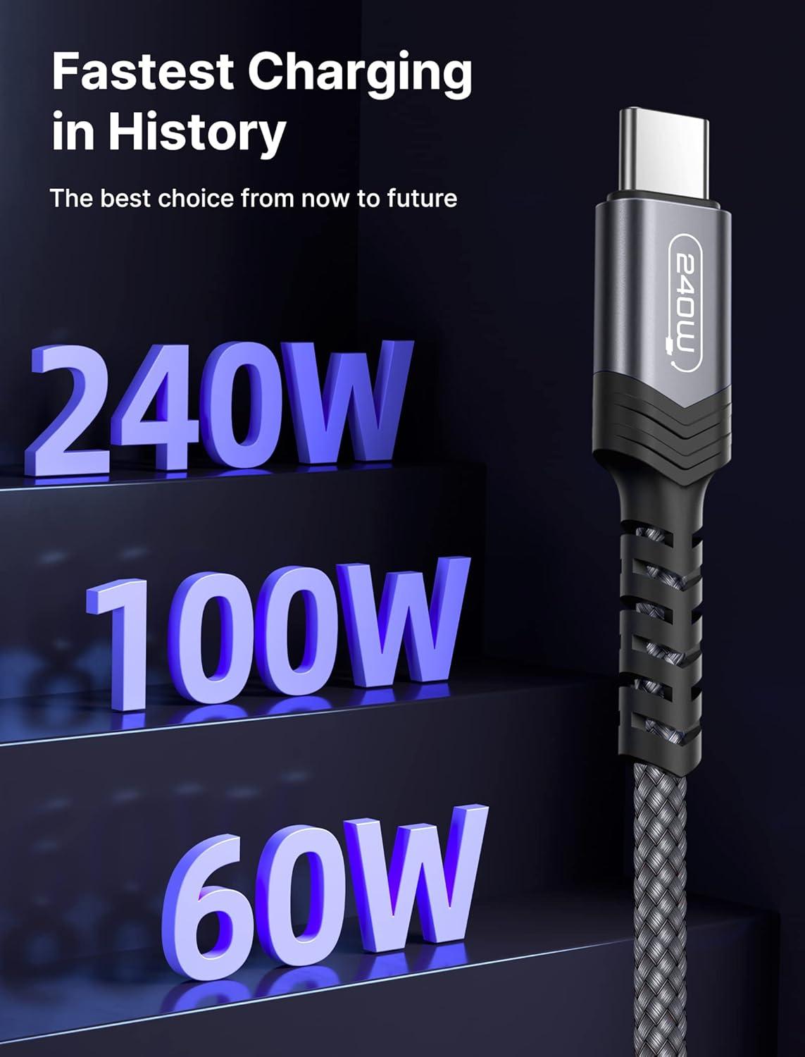 imageJSAUX 240W USB C to USB C Cable 10FT USB C Cord Type C Fast Charging for MacBook iPad Dell XPS iPhone 17iPhone AiriPhone 17 ProiPhone 17 Pro Max iPhone 1615 Samsung Galaxy Pixel  BlueGrey